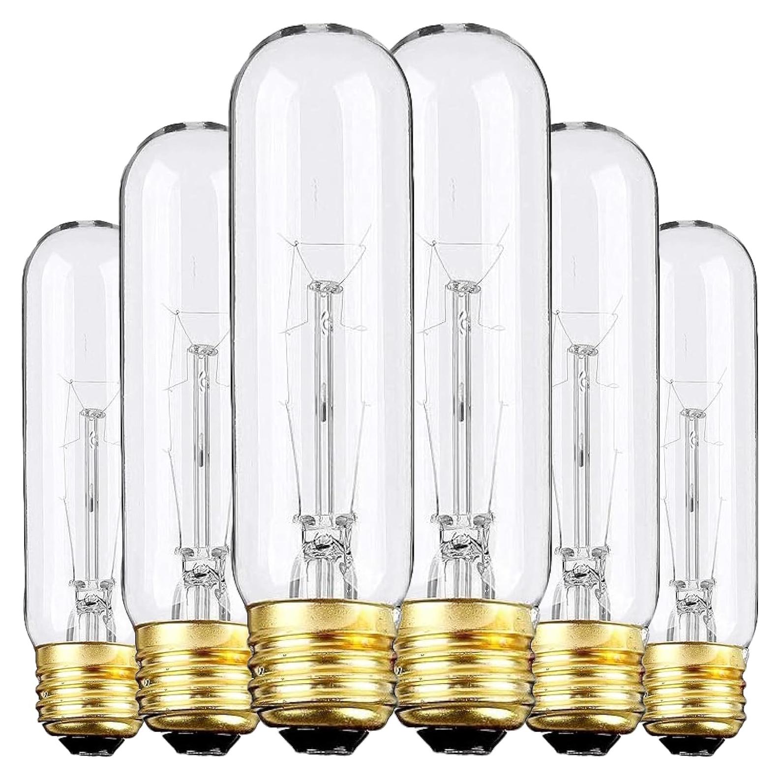 Paquete de 6 bombillas T10 25W E26 regulables blanco cálido