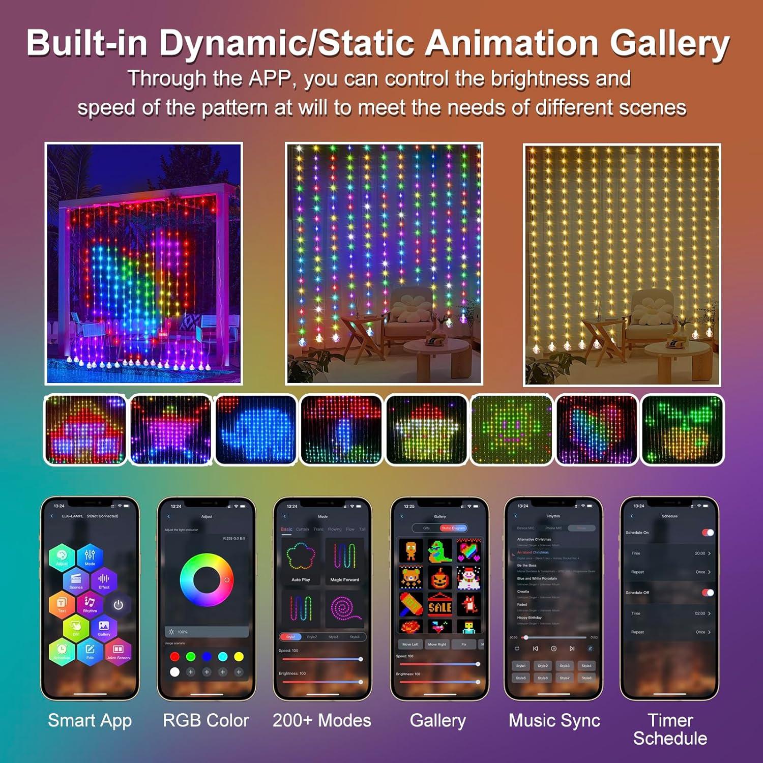 Luces de Cuerda LED Inteligentes 400LED RGB 1x1m Control APP