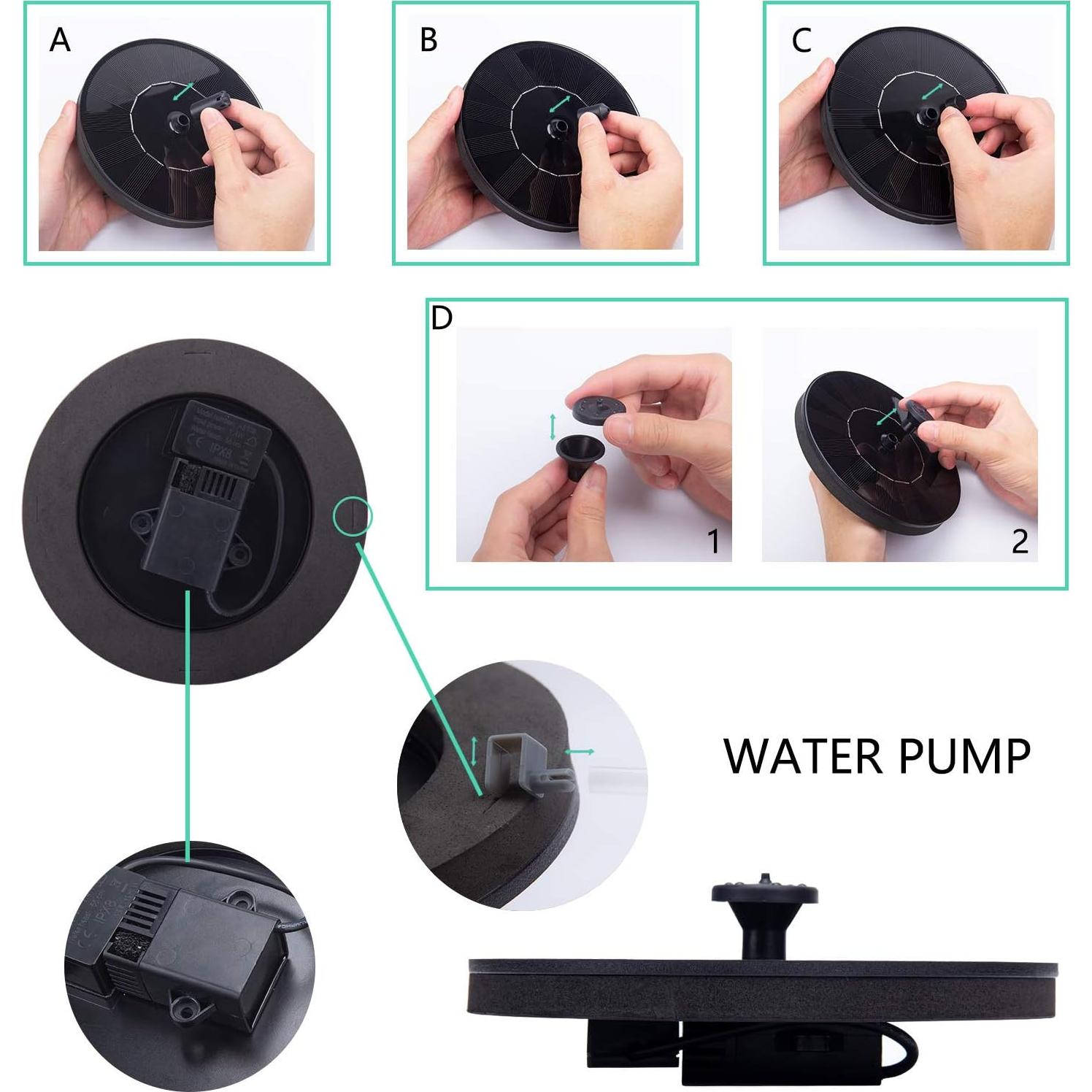 Bomba de Fuente Solar LAWOHO 1.5W para Jardín y Estanque