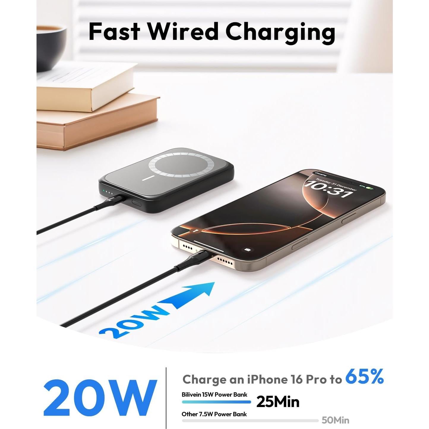 Banco de Poder Magnético 10000mAh Bilivein Carga Rápida USB-C