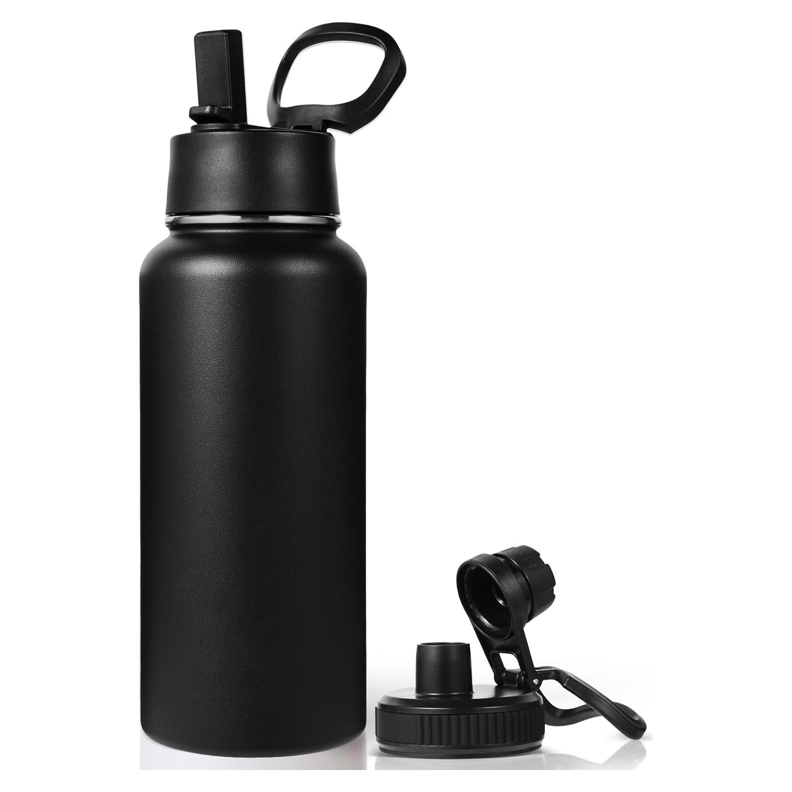 Botella de Agua Aislada Neihepal 0.95L con 2 Tapas - Negro