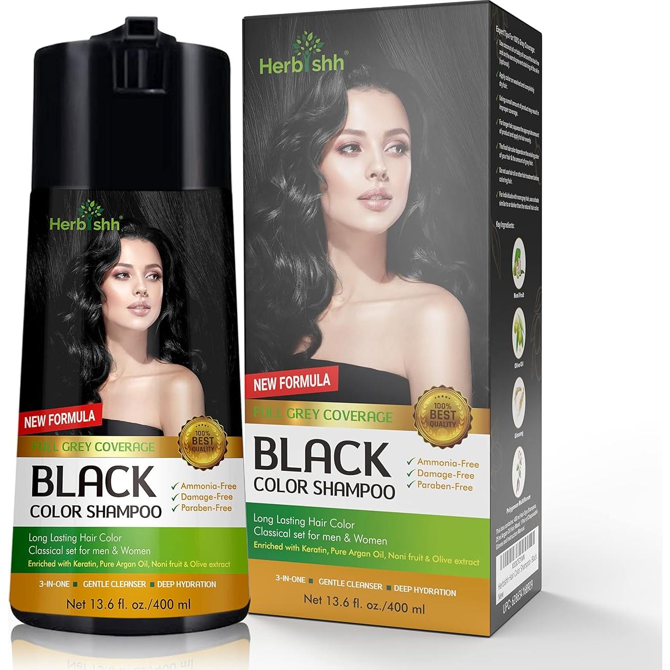 Champú de Color Herbishh para Cabello Canoso - Negro 400ml