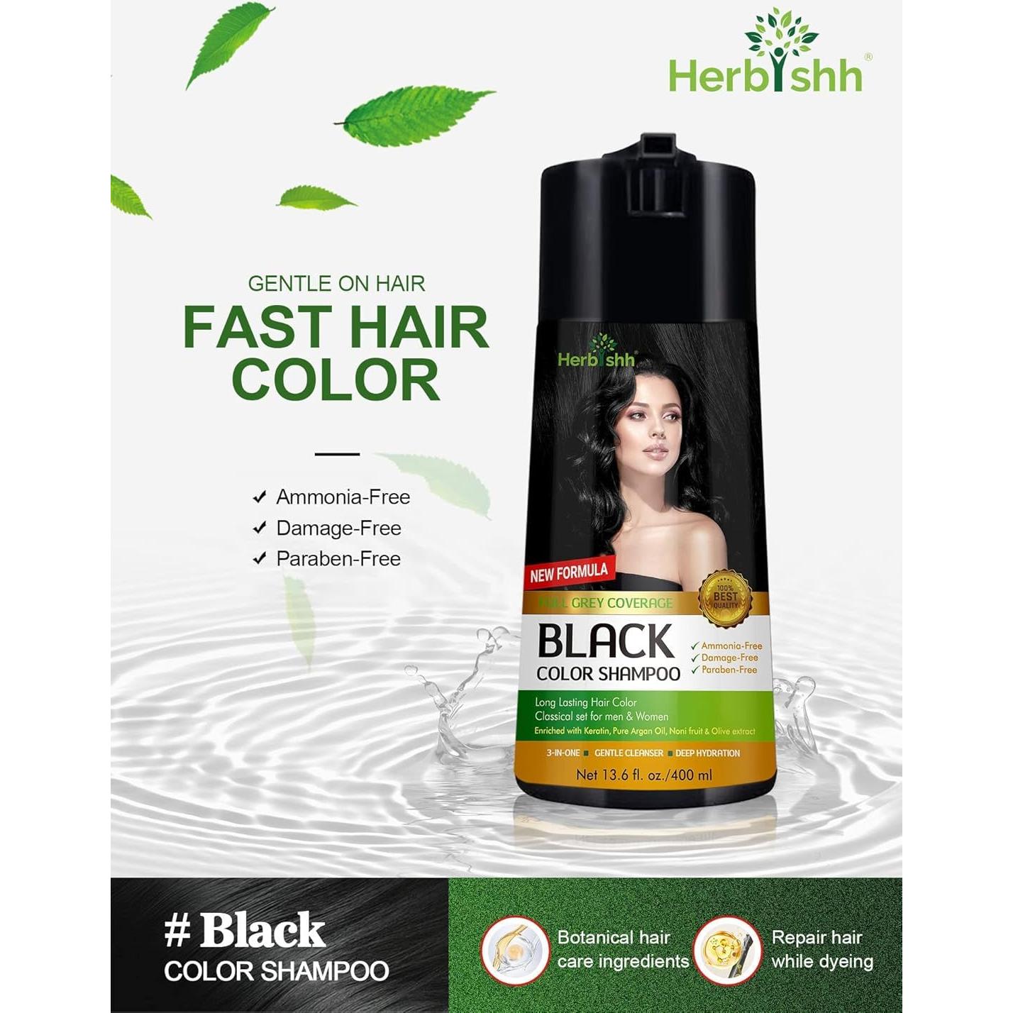 Champú de Color Herbishh para Cabello Canoso - Negro 400ml