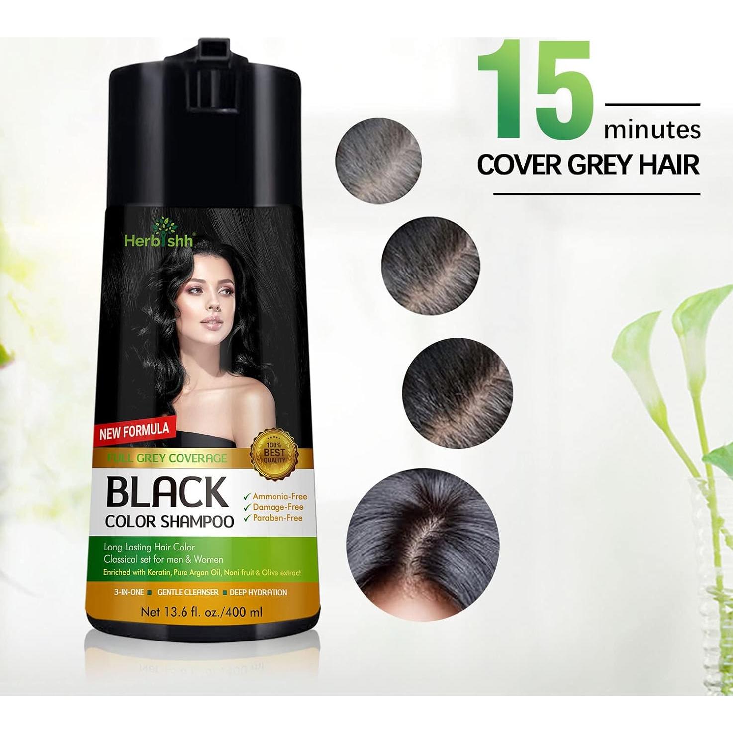 Champú de Color Herbishh para Cabello Canoso - Negro 400ml