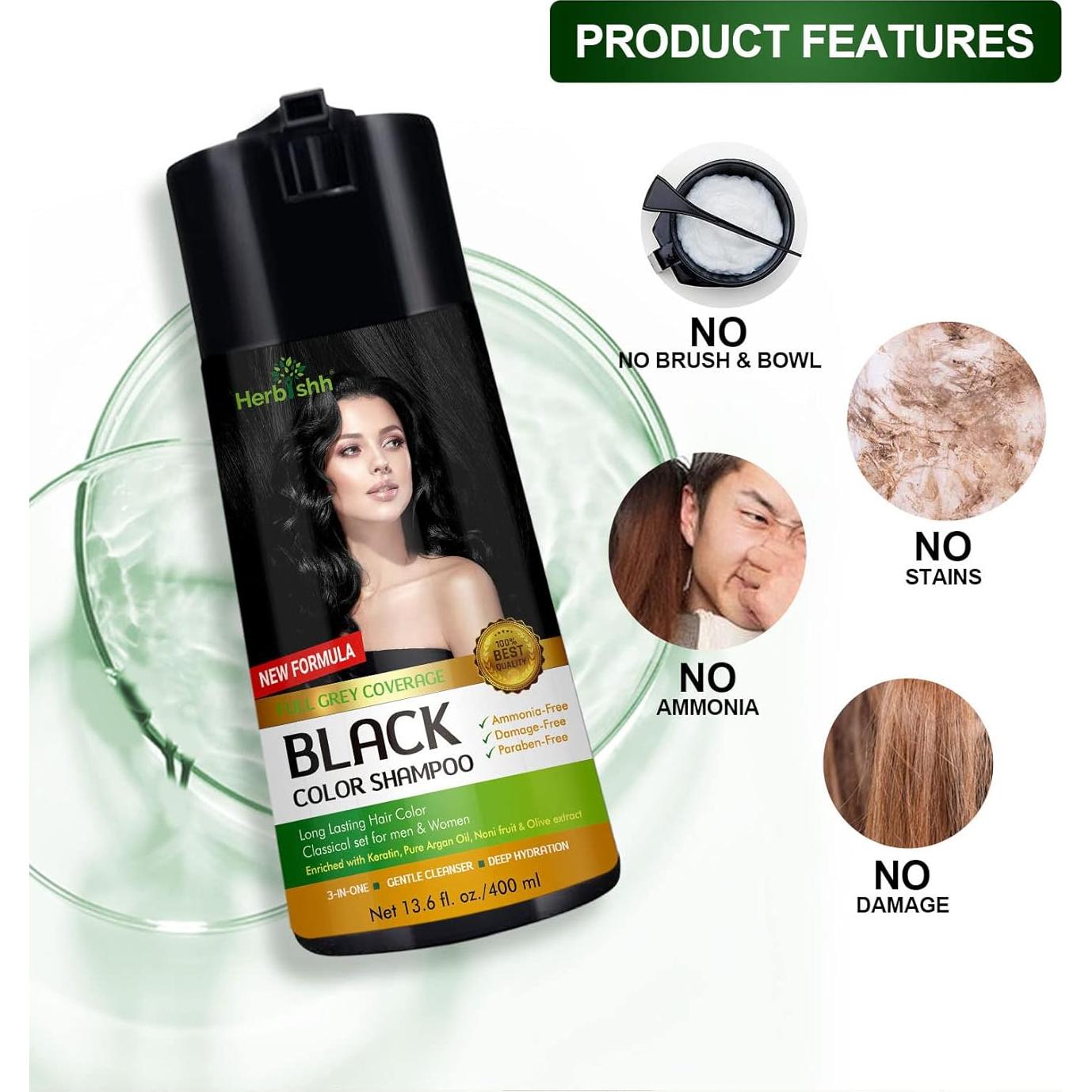 Champú de Color Herbishh para Cabello Canoso - Negro 400ml