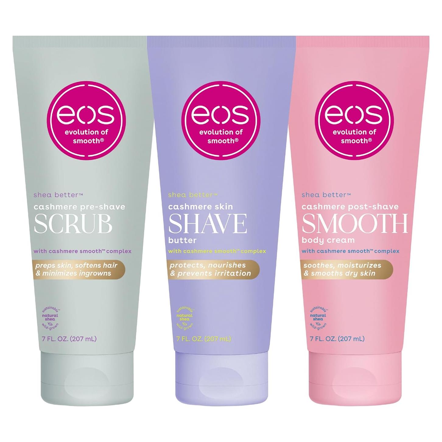 Colección de Piel de Cachemira EOS Vainilla 3 Pasos - Exfoliante, Mantequilla, Crema Corporal