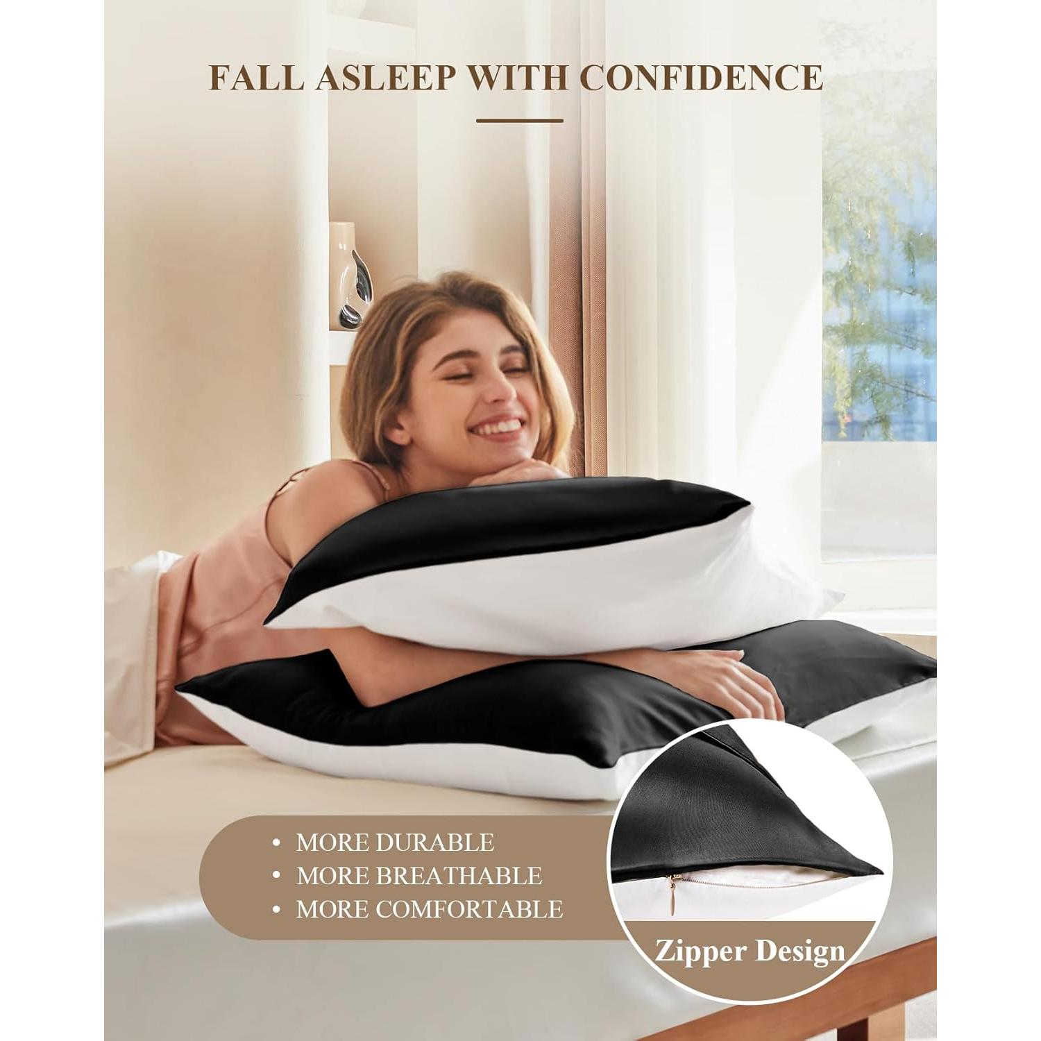 Funda de Almohada de Seda de Morera THXSILK Estándar Negra