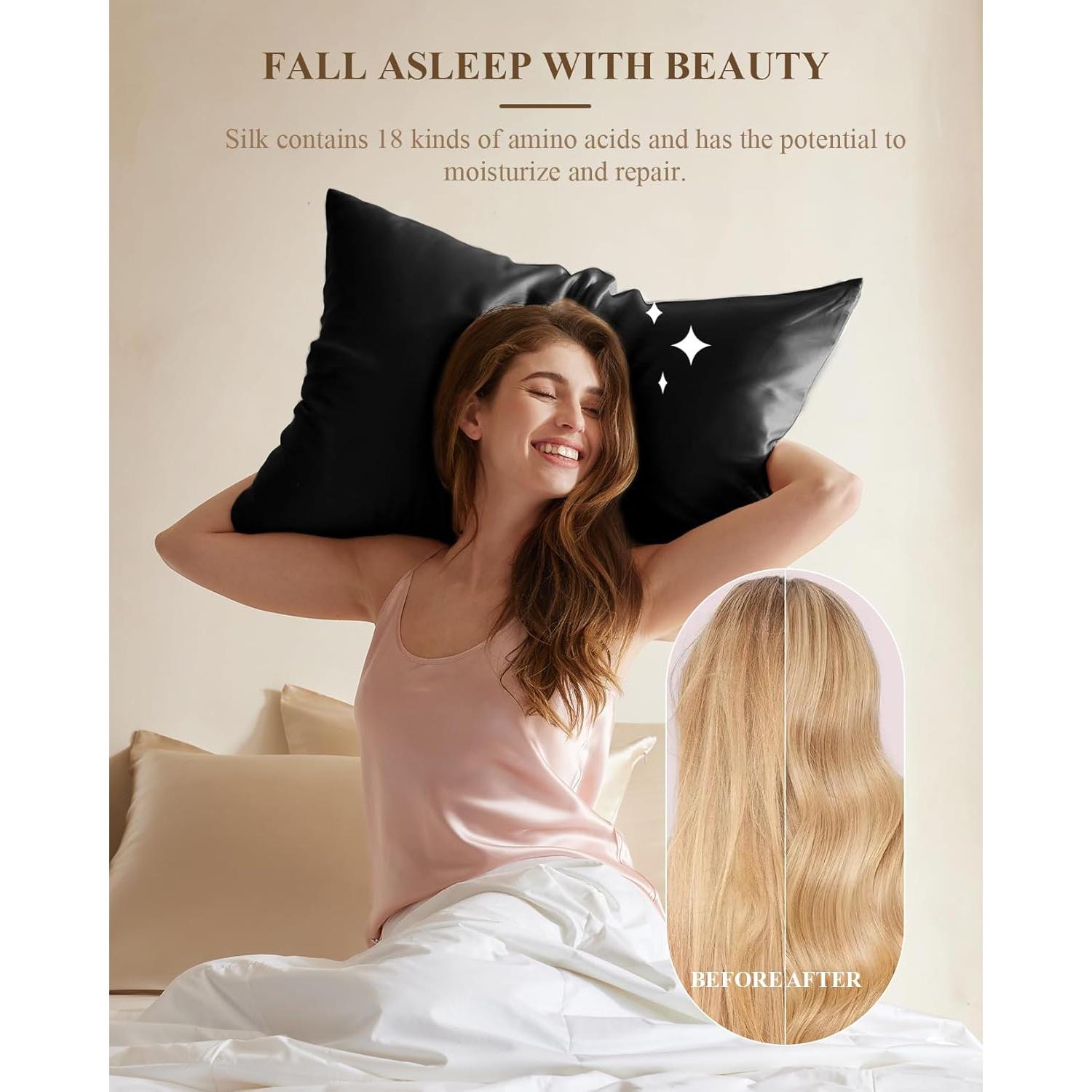 Funda de Almohada de Seda de Morera THXSILK Estándar Negra