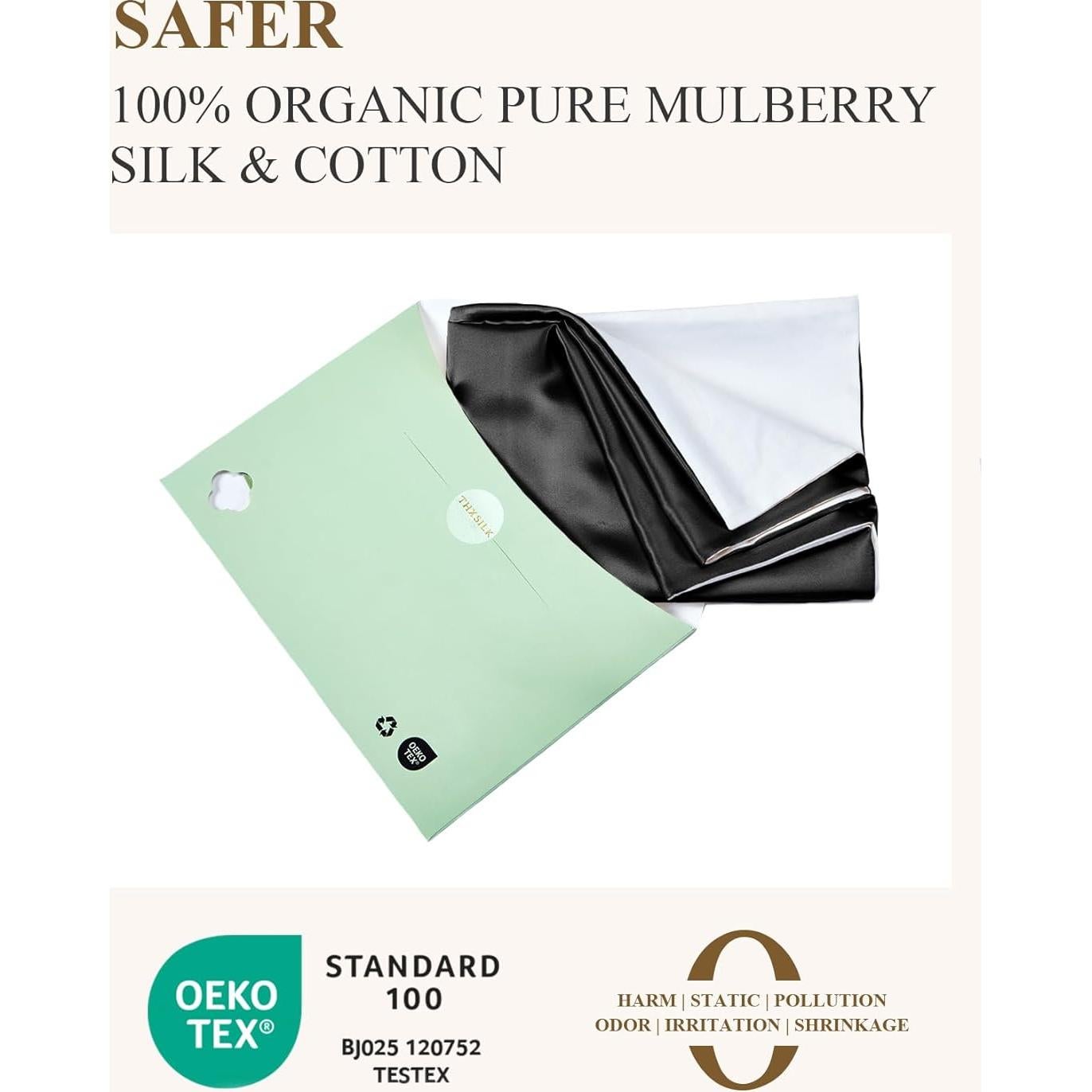 Funda de Almohada de Seda de Morera THXSILK Estándar Negra