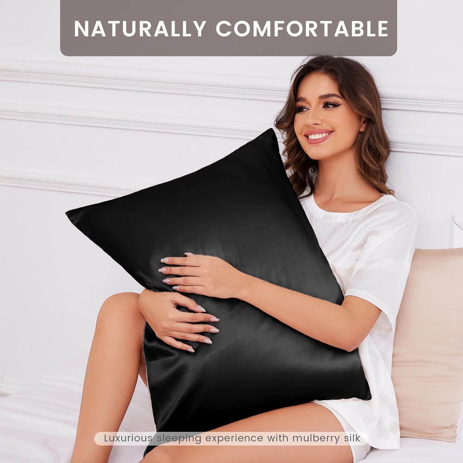 Funda de Almohada de Seda de Morera THXSILK Estándar Negra