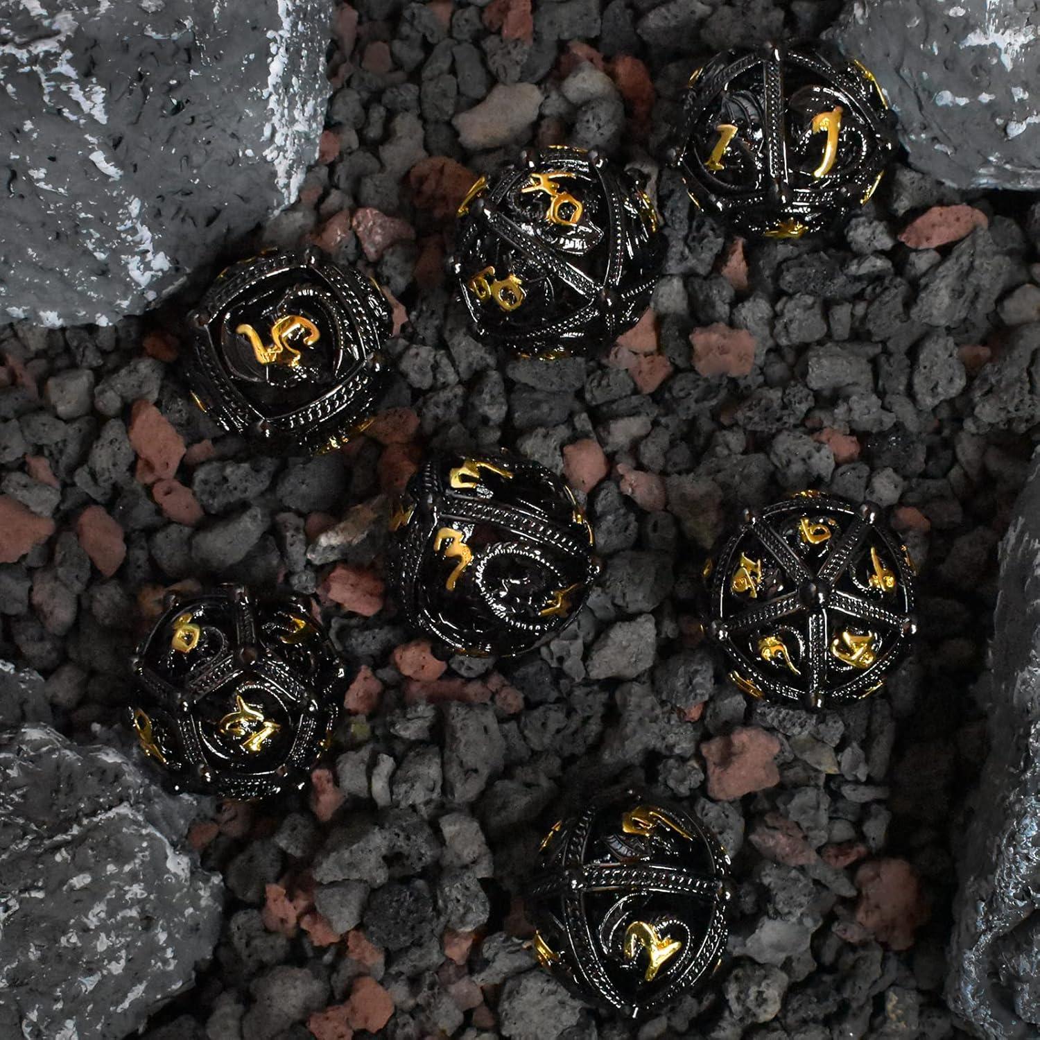 Set de Dados de Metal D&D Dragón Negro 7 Piezas 142g