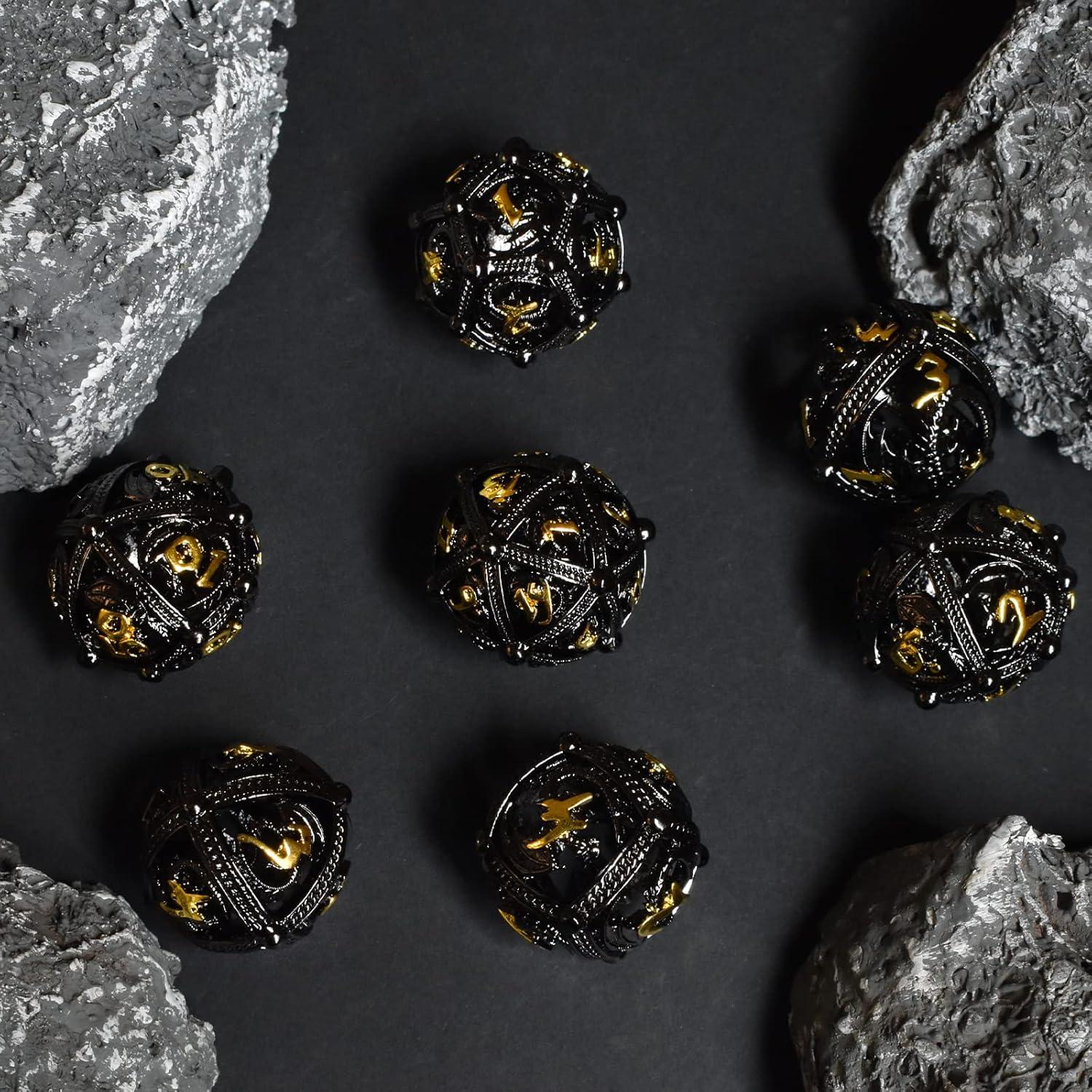 Set de Dados de Metal D&D Dragón Negro 7 Piezas 142g
