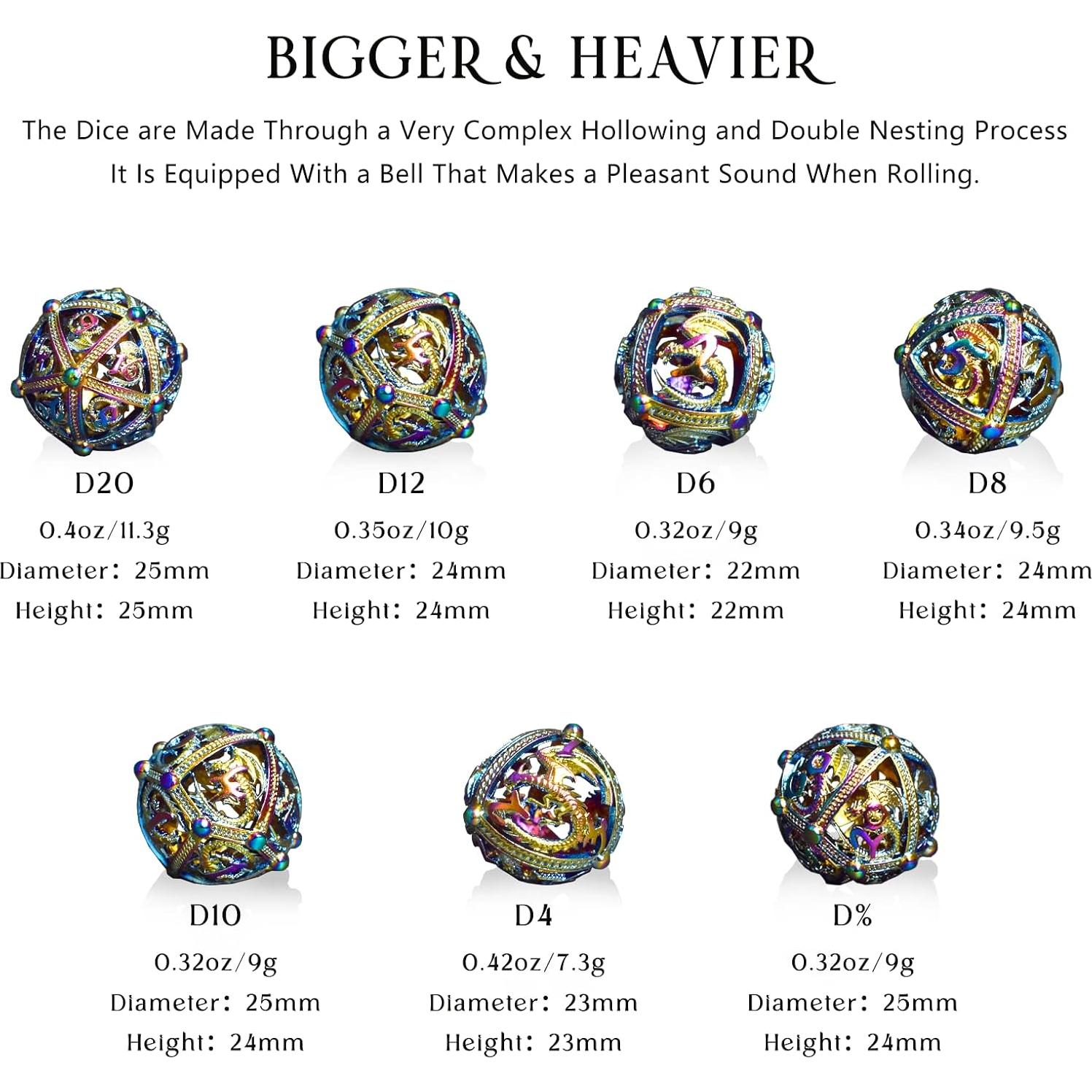 Set de Dados de Metal D&D Dragón Negro 7 Piezas 142g