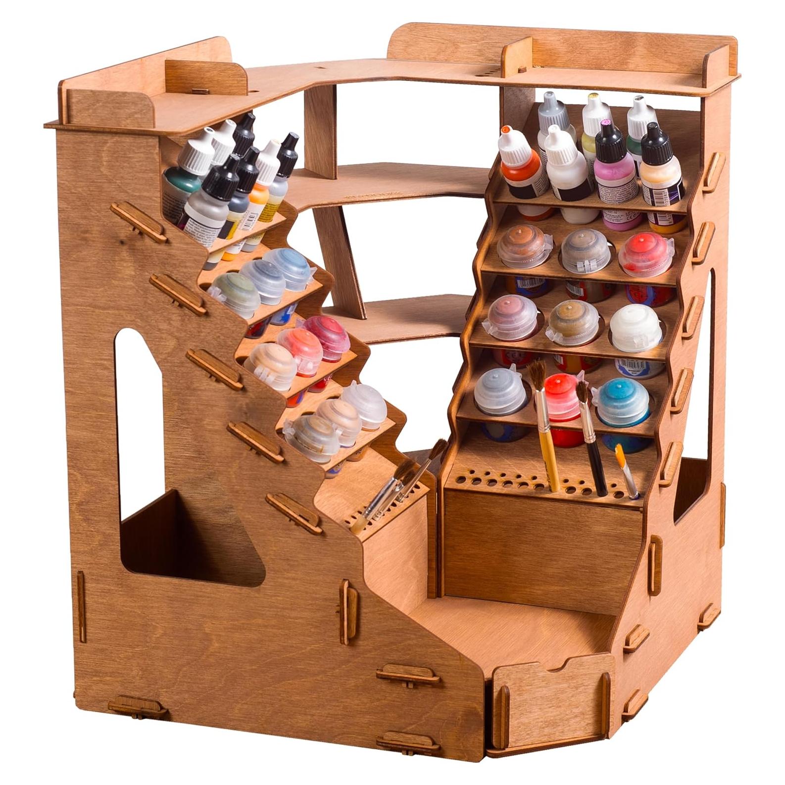 Organizador de Pintura Plydolex - Soporte Madera 32 Botellas 46 Pinceles