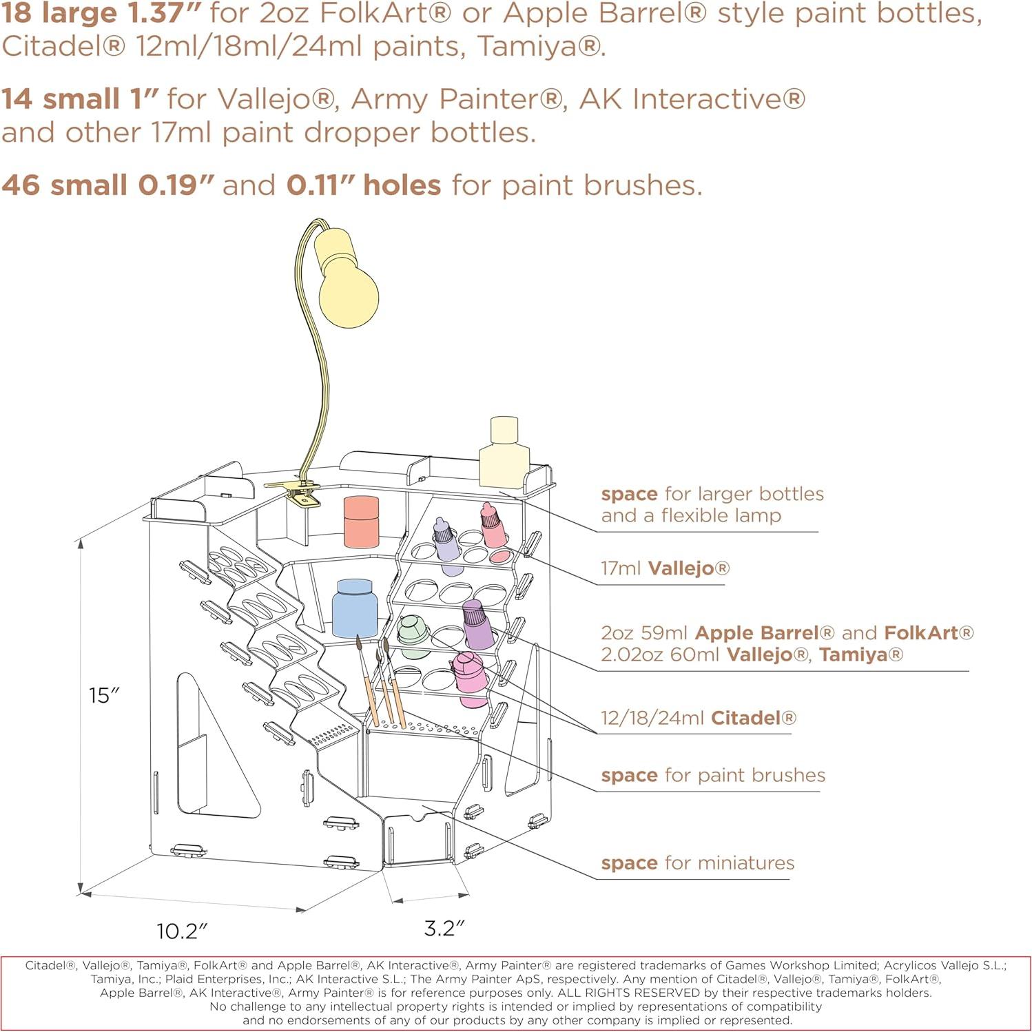 Organizador de Pintura Plydolex - Soporte Madera 32 Botellas 46 Pinceles