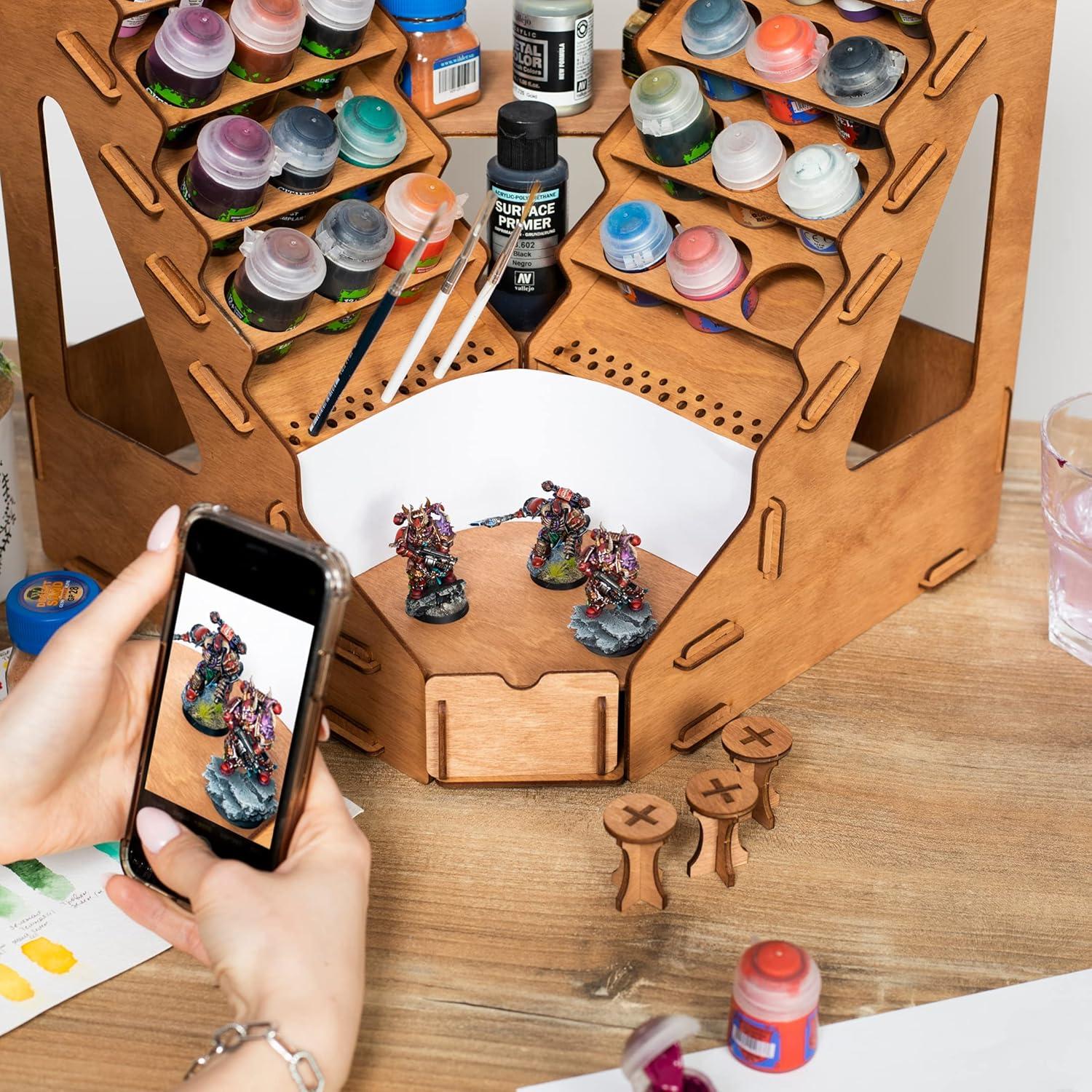 Organizador de Pintura Plydolex - Soporte Madera 32 Botellas 46 Pinceles