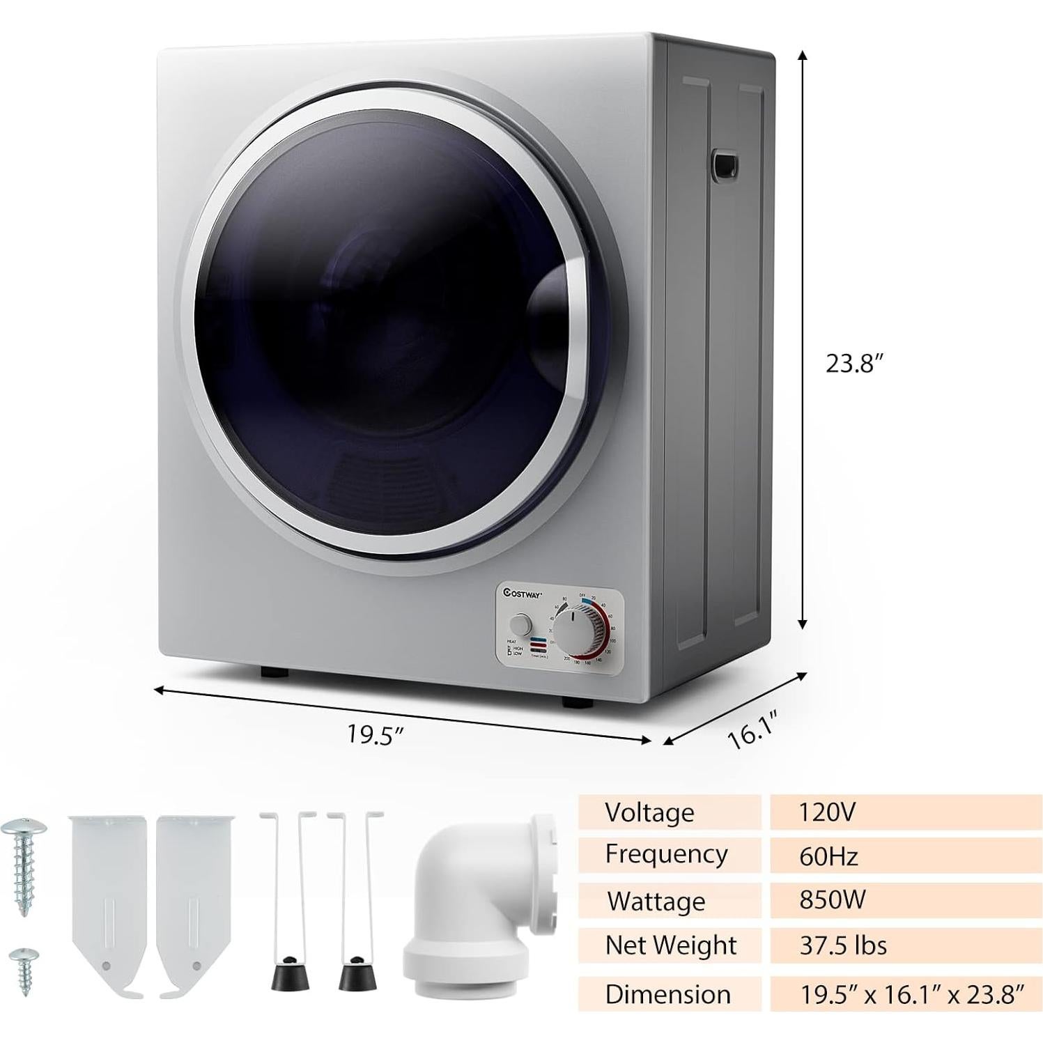 Secadora de Ropa Eléctrica Portátil COSTWAY GT-10222, 4.5 kg
