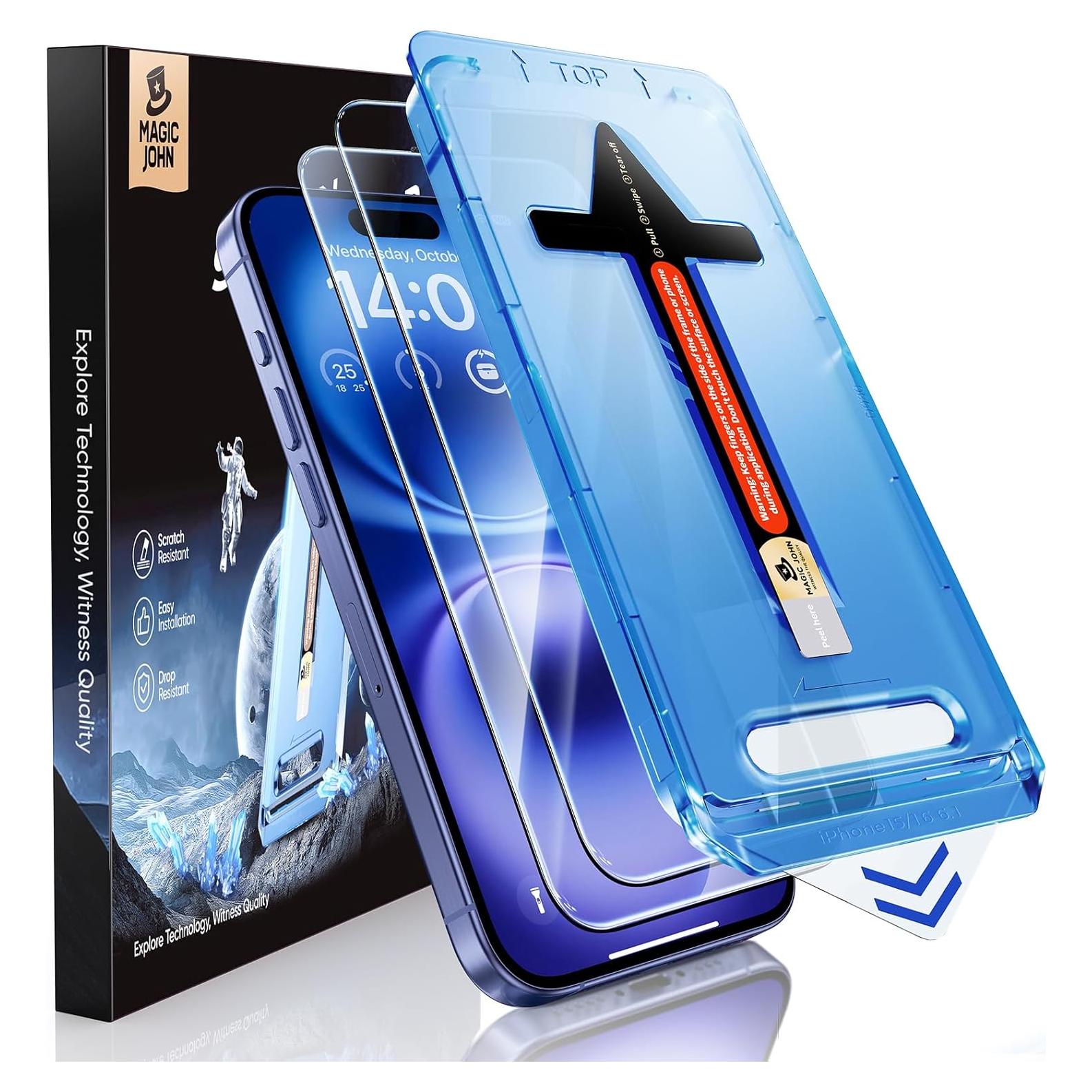 Protector de Pantalla Vidrio Templado MAGIC JOHN para iPhone 16 6.1" - Paquete de 2