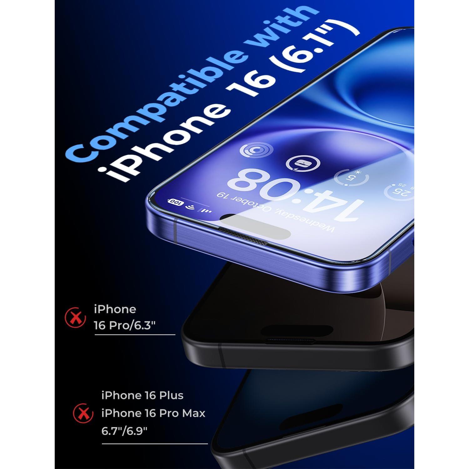 Protector de Pantalla Vidrio Templado MAGIC JOHN para iPhone 16 6.1" - Paquete de 2