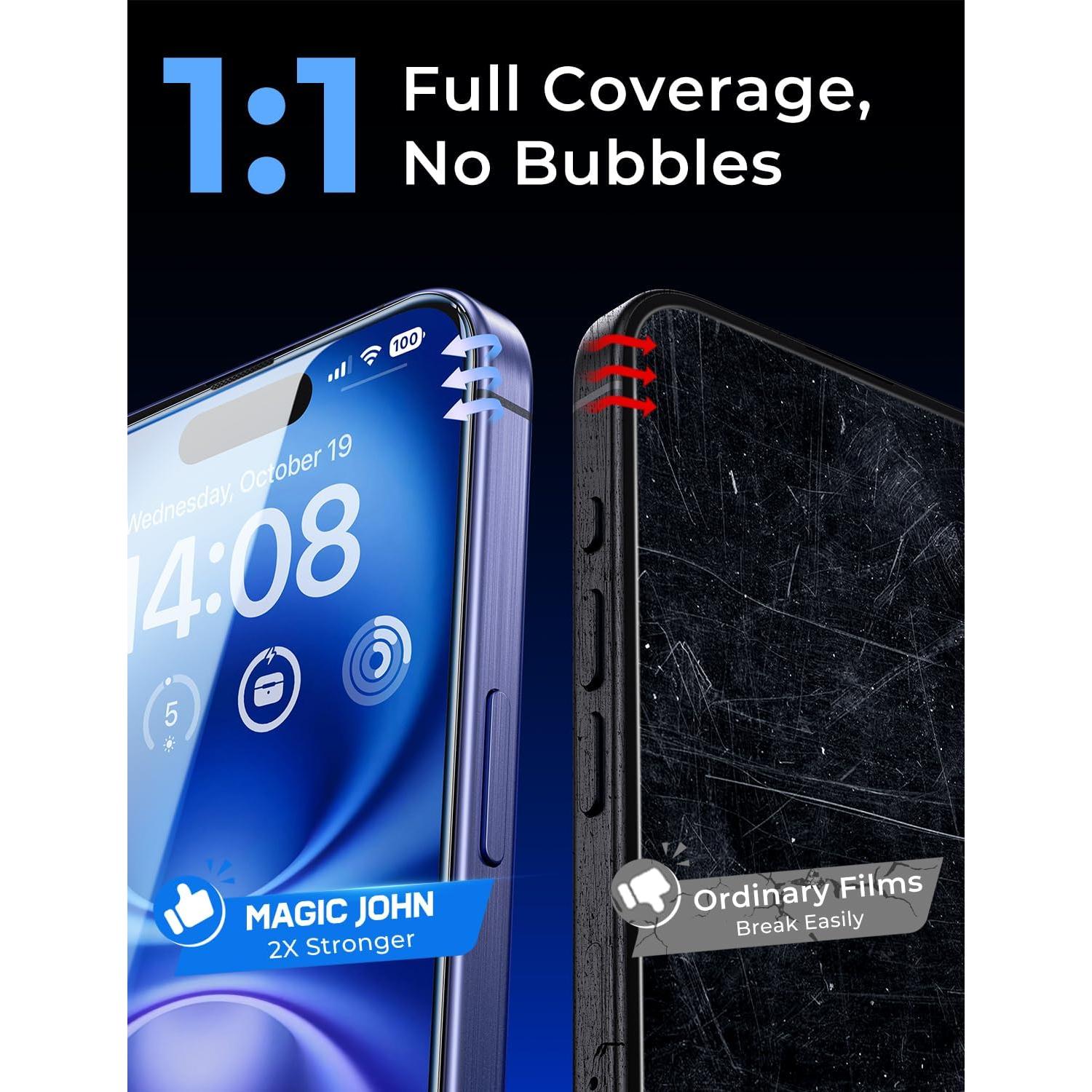 Protector de Pantalla Vidrio Templado MAGIC JOHN para iPhone 16 6.1" - Paquete de 2