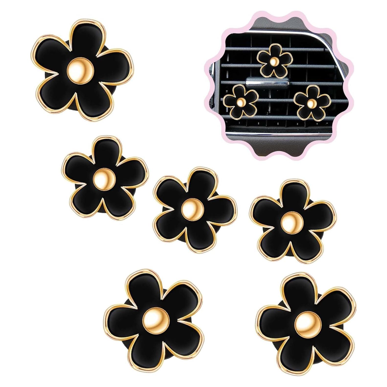 6 Clips de Ventilación Flor Margarita SonFa para Auto Negro