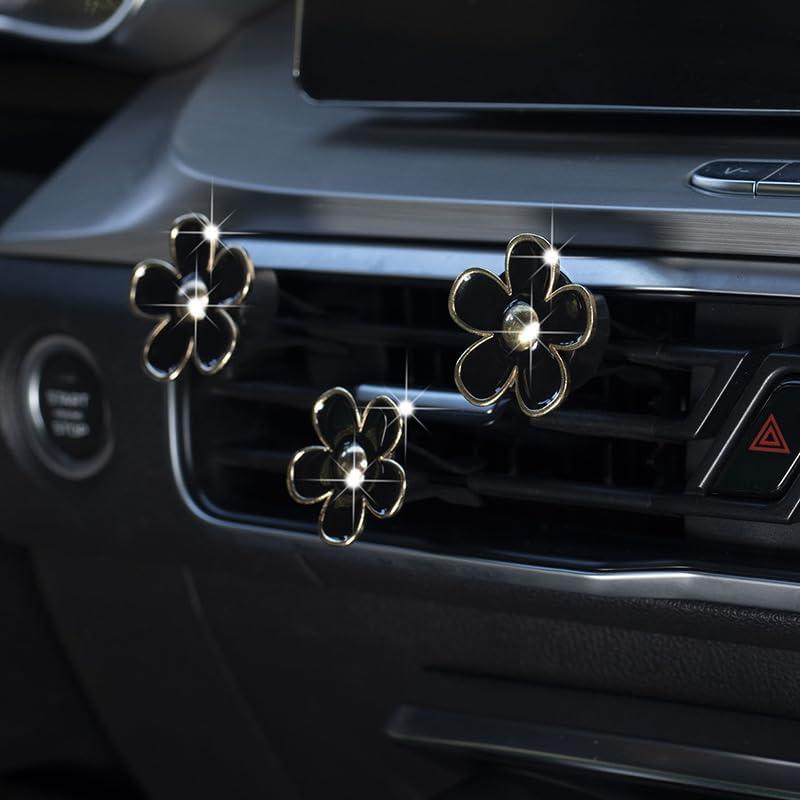 6 Clips de Ventilación Flor Margarita SonFa para Auto Negro