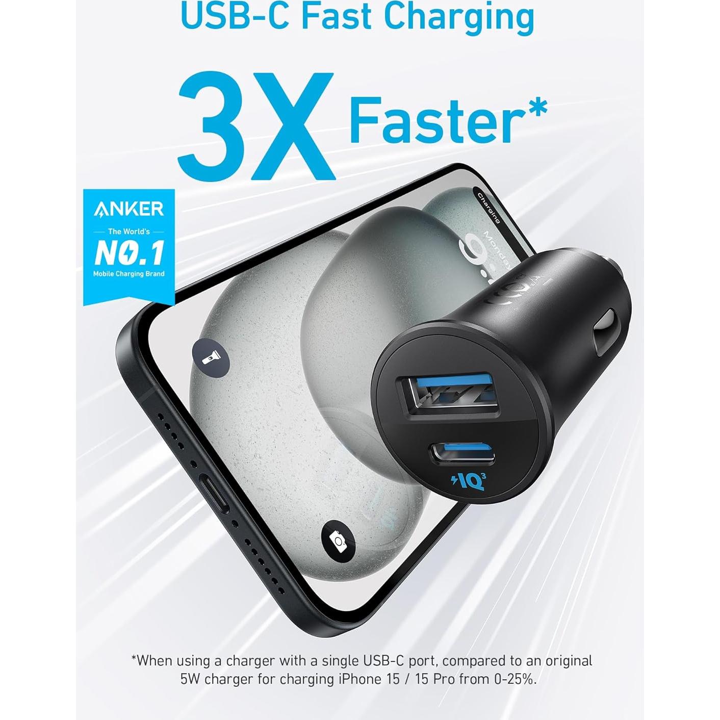 Cargador de coche USB-C Anker B2741, 30W, 2 Puertos
