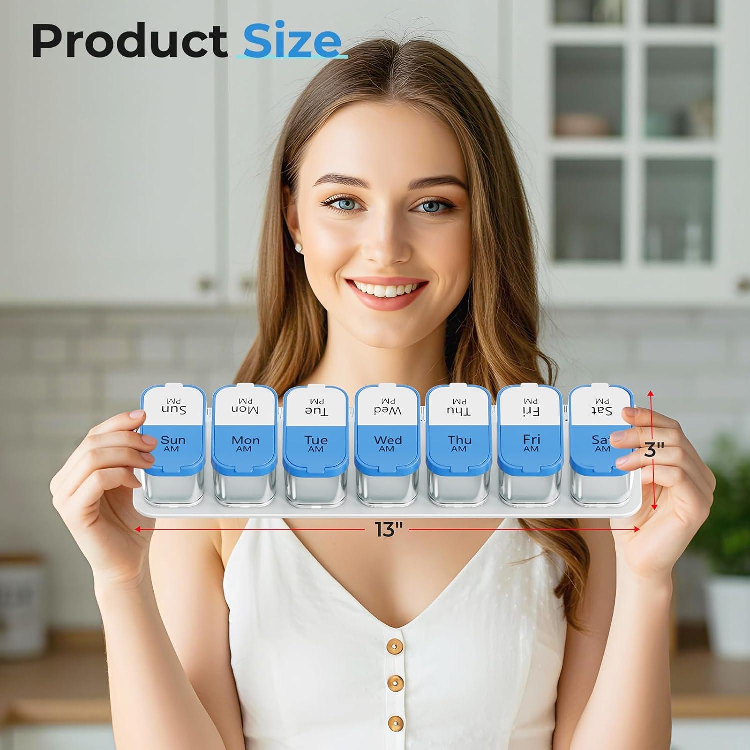 Organizador de Pastillas Semanal XL Odaro 7 Días AM PM Azul