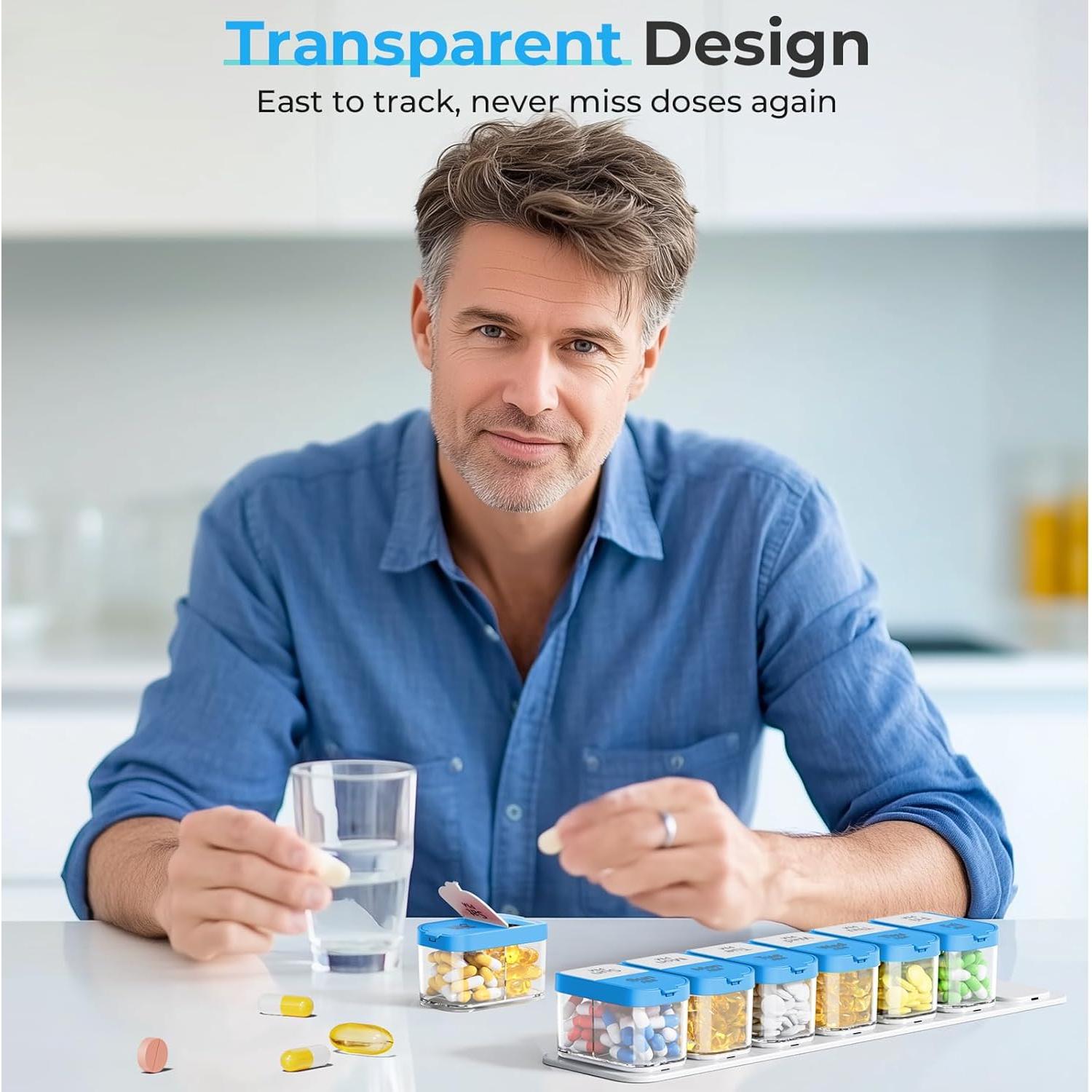 Organizador de Pastillas Semanal XL Odaro 7 Días AM PM Azul