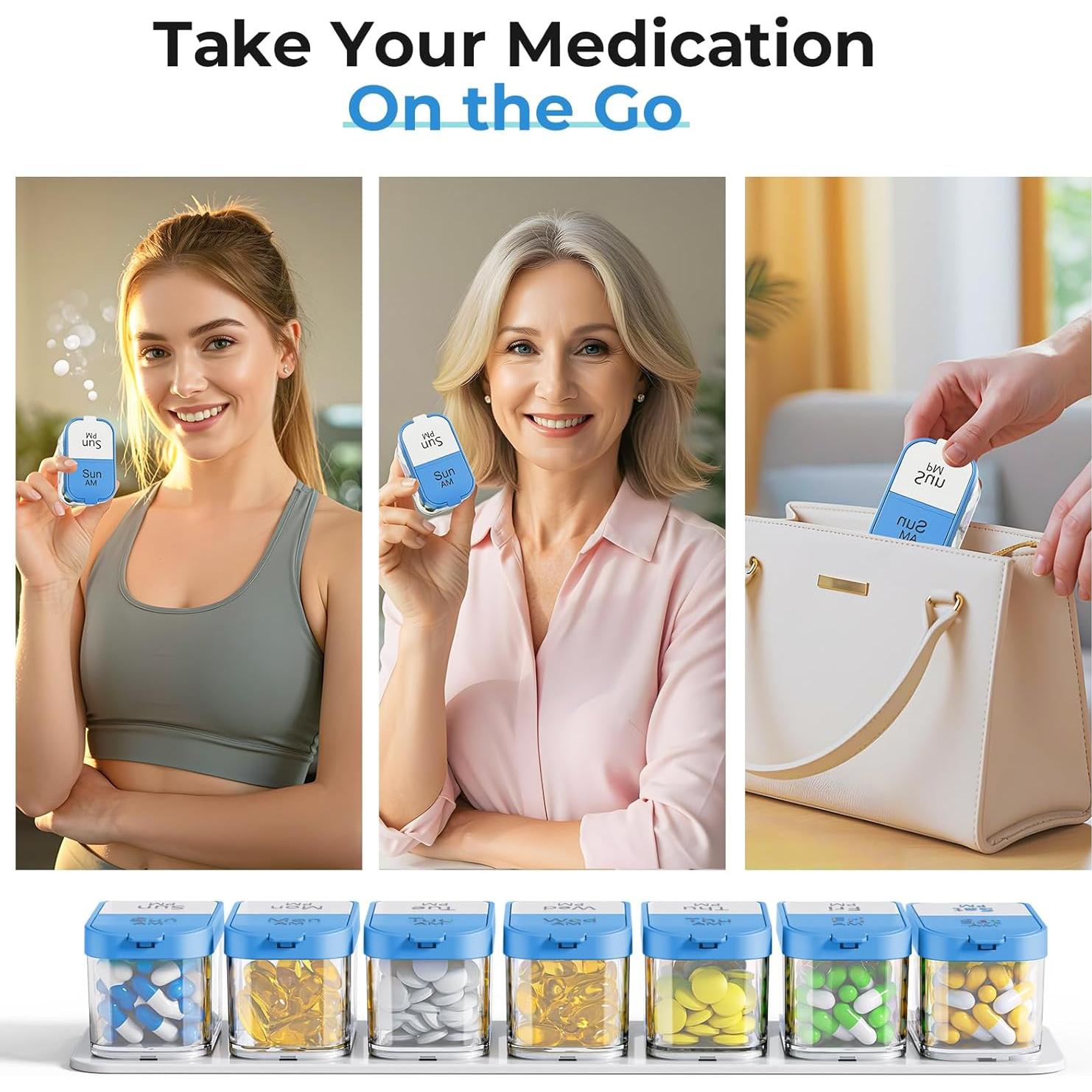 Organizador de Pastillas Semanal XL Odaro 7 Días AM PM Azul