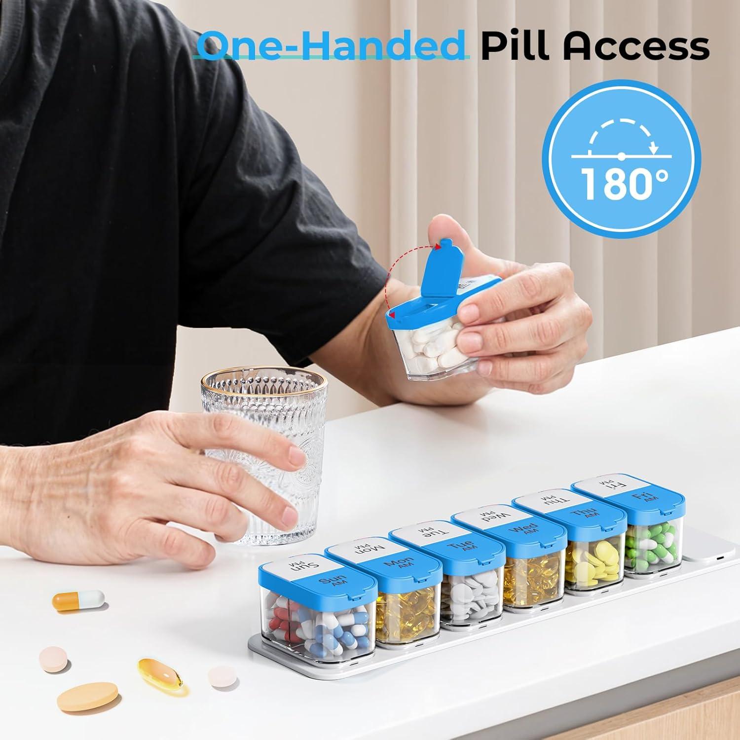 Organizador de Pastillas Semanal XL Odaro 7 Días AM PM Azul