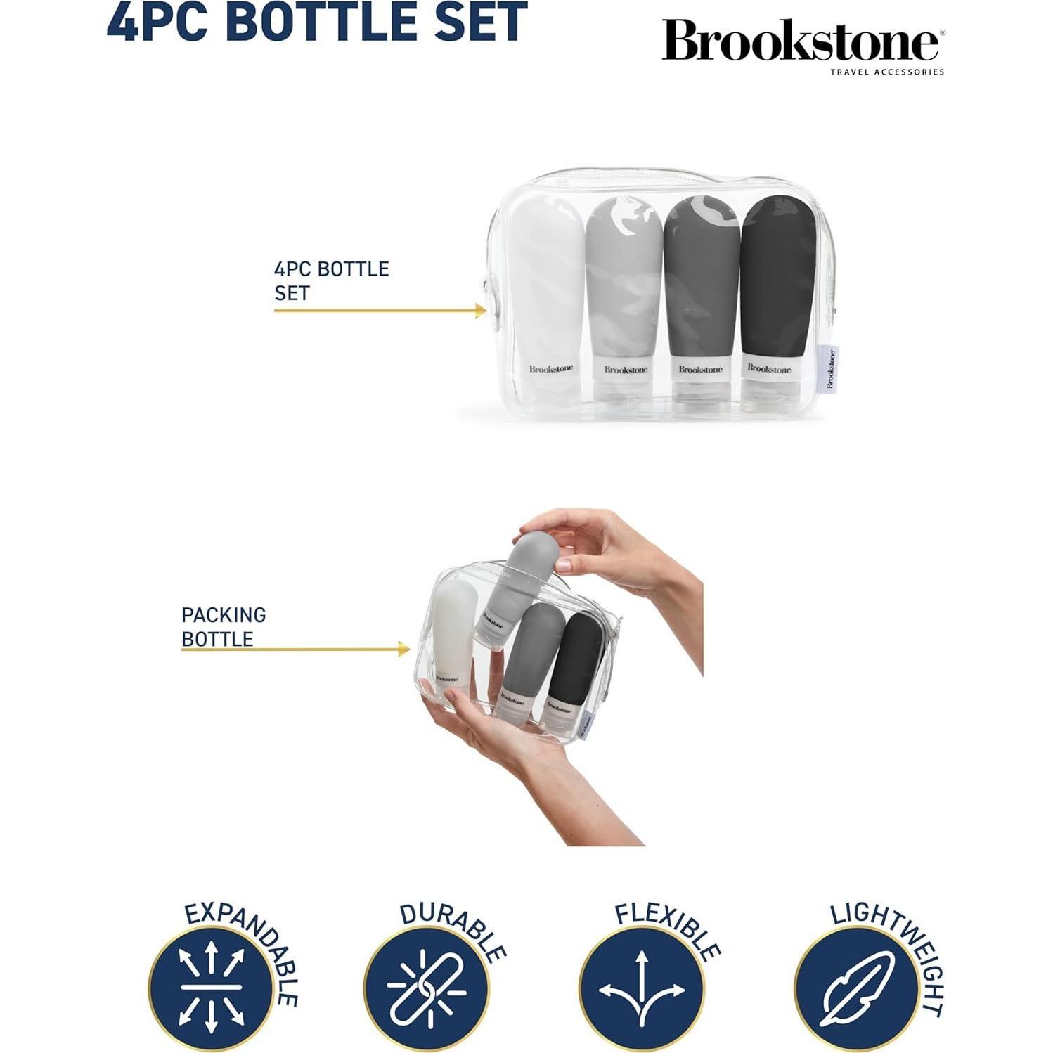 Botellas de Viaje Brookstone 4x100ml Aprobadas por TSA Silicona