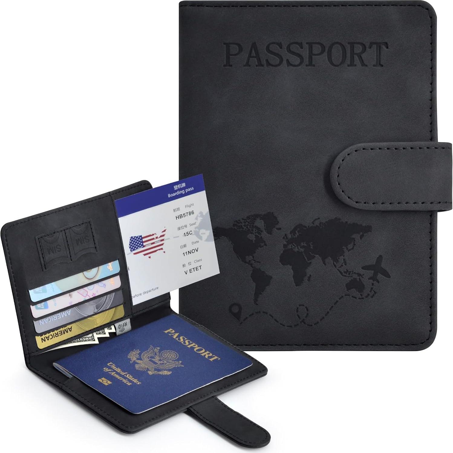 Portapasaportes KAOBAN Negro con Bloqueo RFID y Ranuras