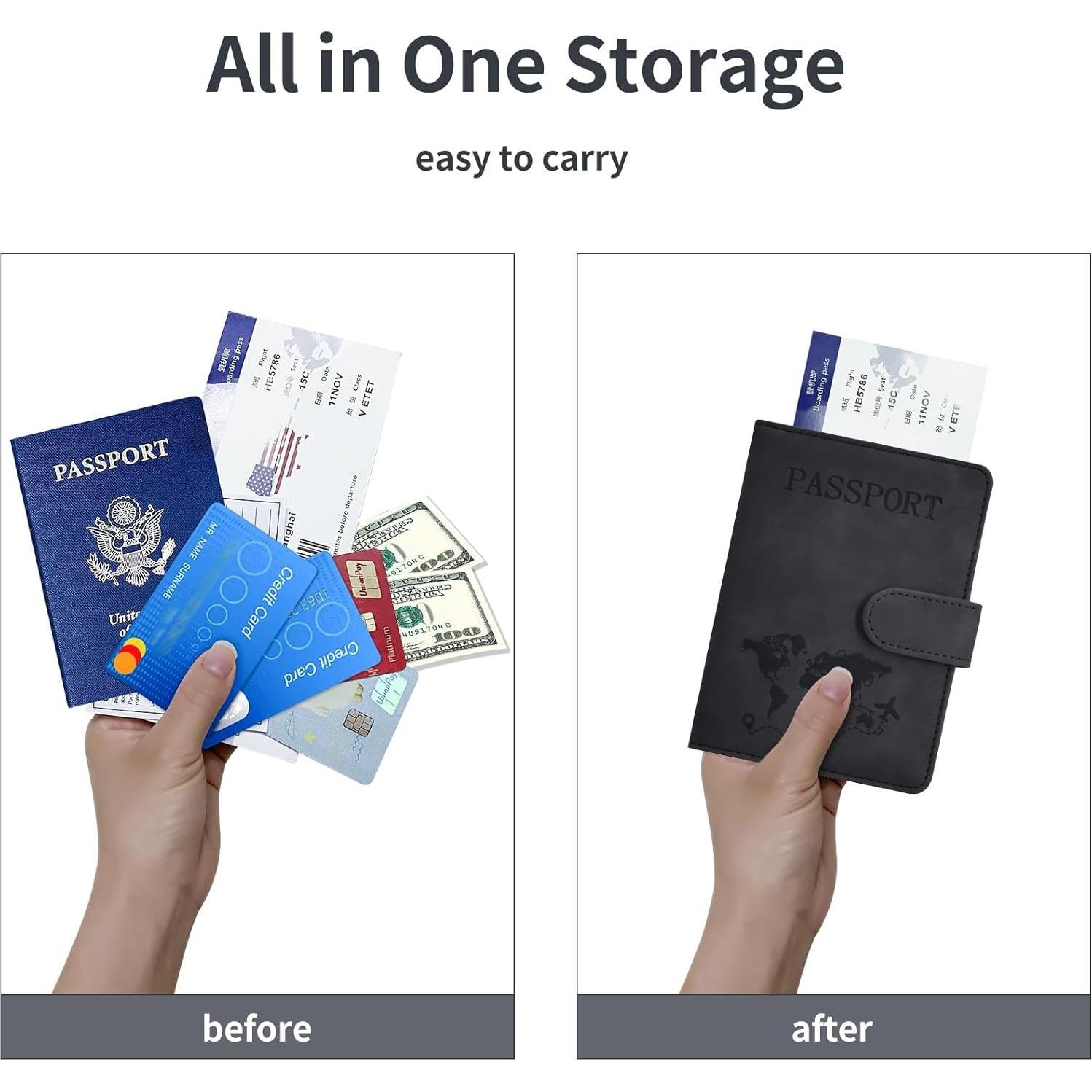 Portapasaportes KAOBAN Negro con Bloqueo RFID y Ranuras