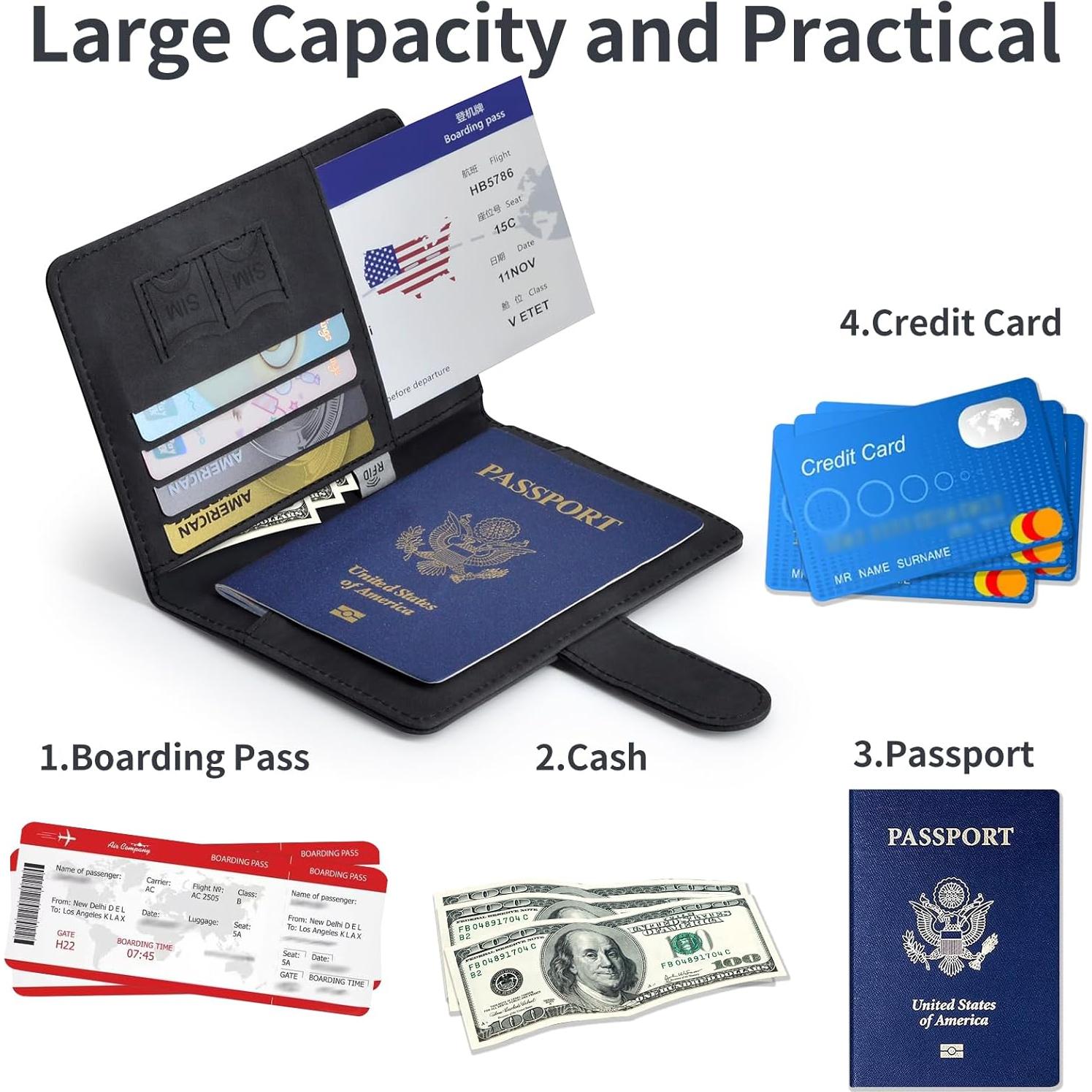 Portapasaportes KAOBAN Negro con Bloqueo RFID y Ranuras