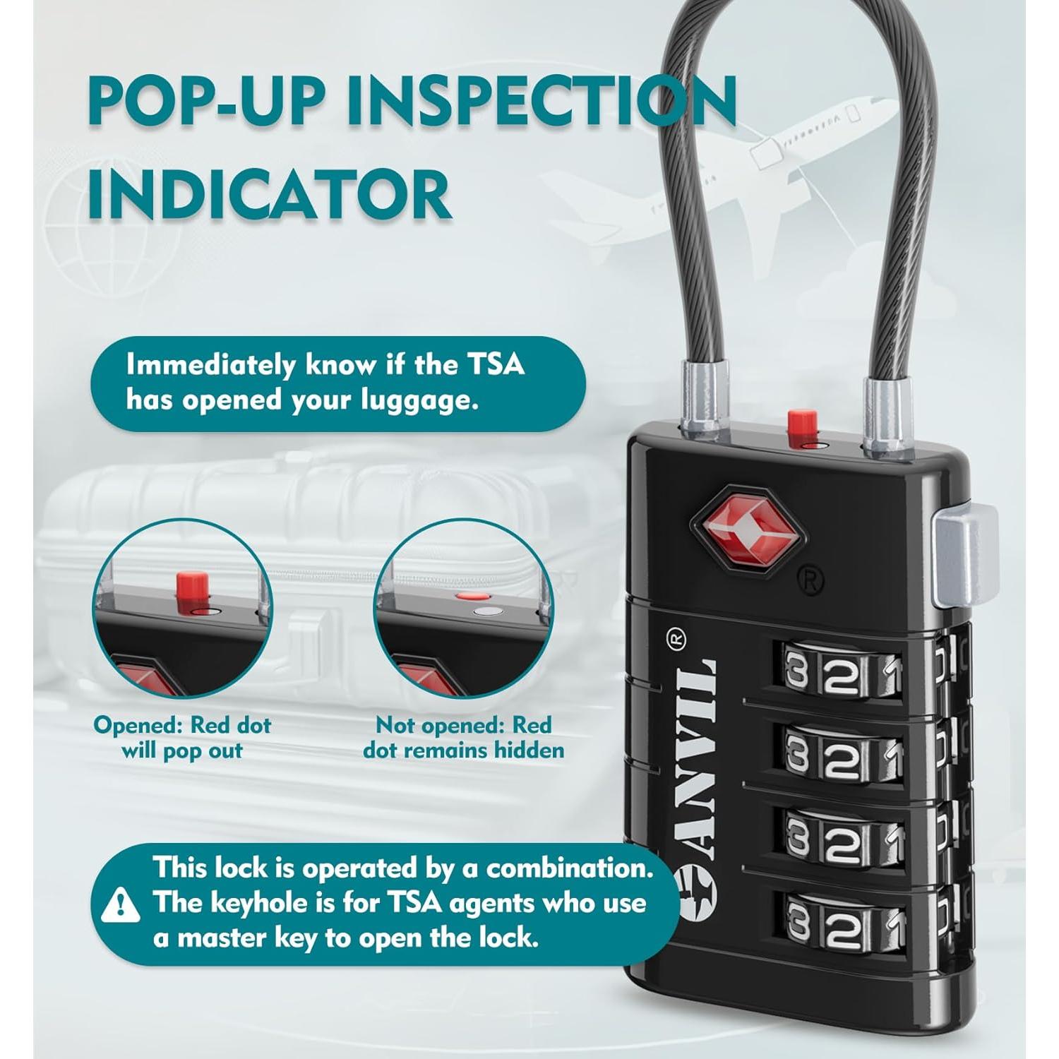 Candado de Maleta ANVIL TSA008 4 Dígitos Negro