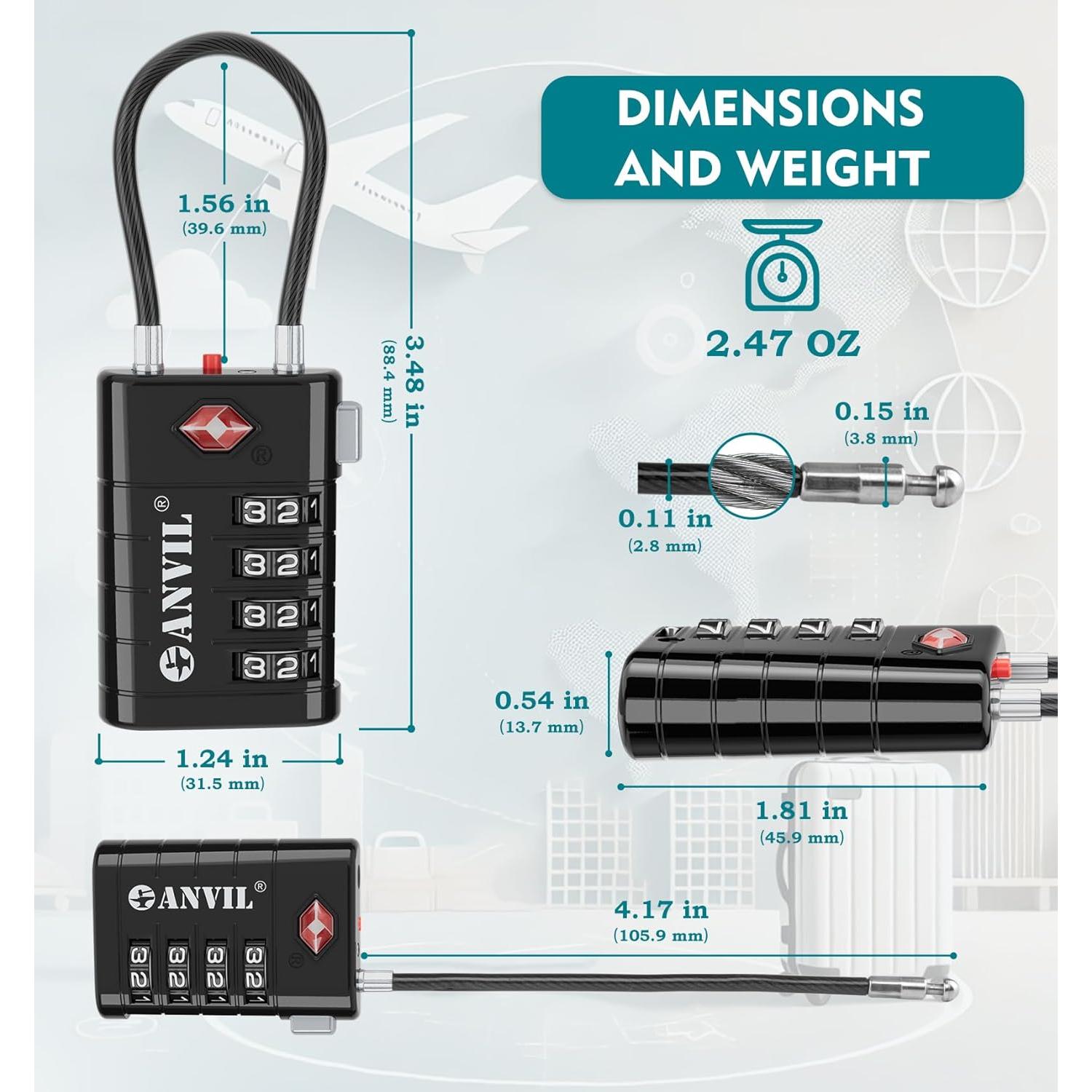 Candado de Maleta ANVIL TSA008 4 Dígitos Negro