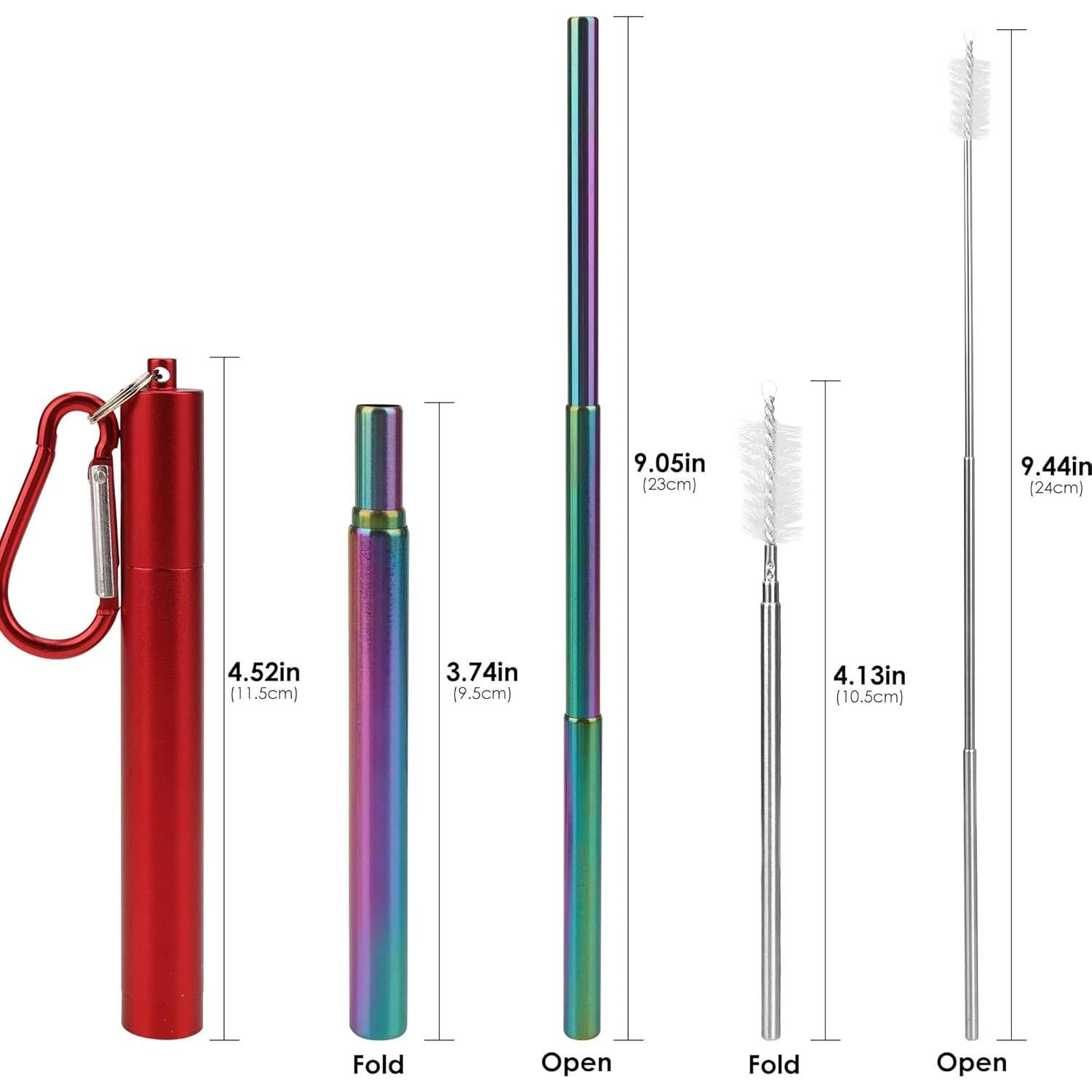 Popote de metal telescópico Biiange rojo con cepillo y estuche