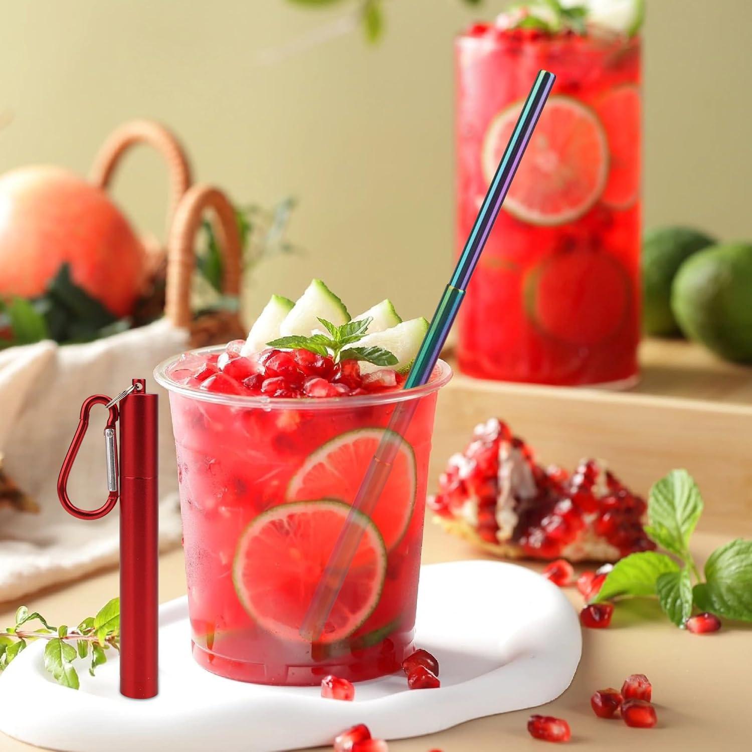 Popote de metal telescópico Biiange rojo con cepillo y estuche