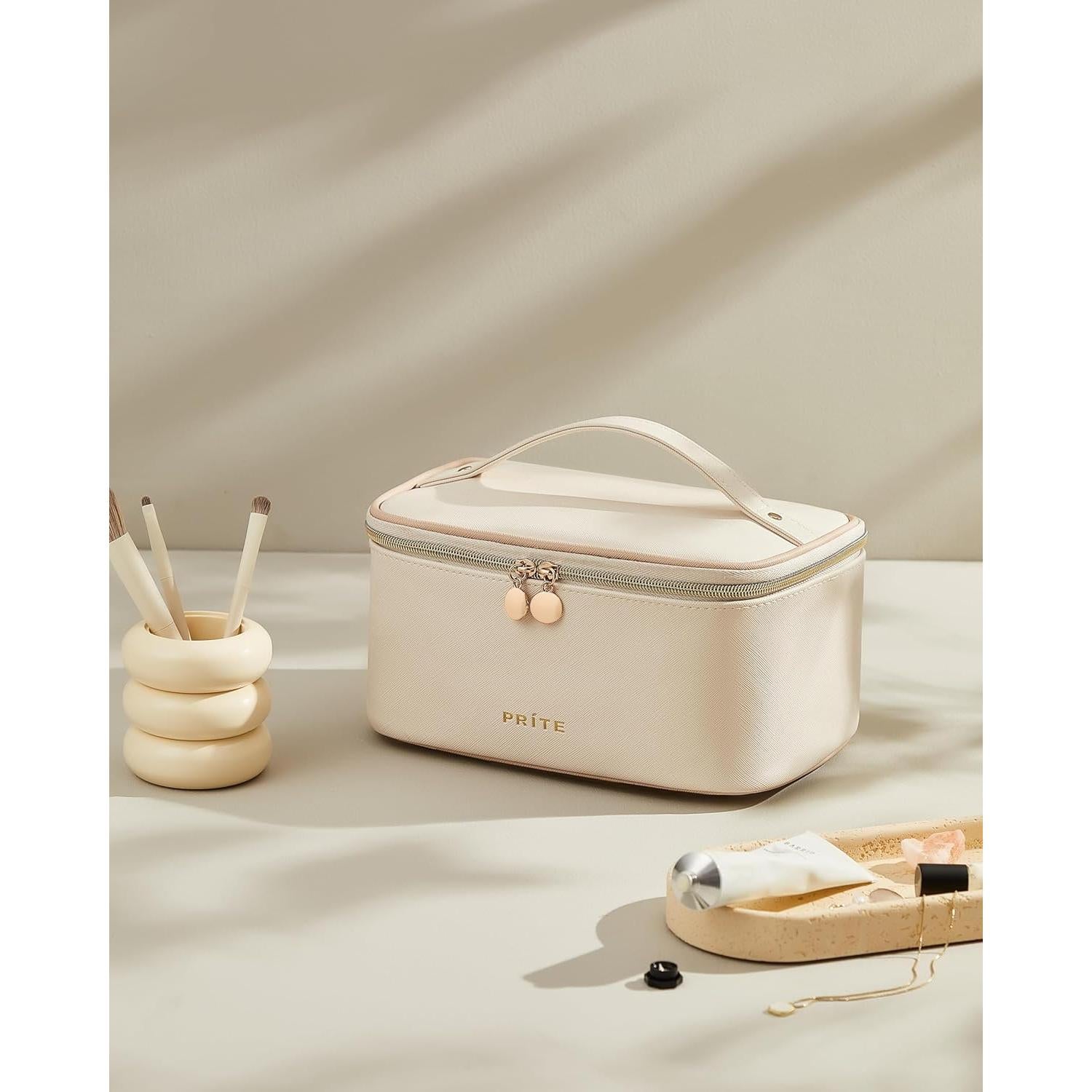 Bolsa de Maquillaje Prite Beige, Organizador Impermeable 24x16cm