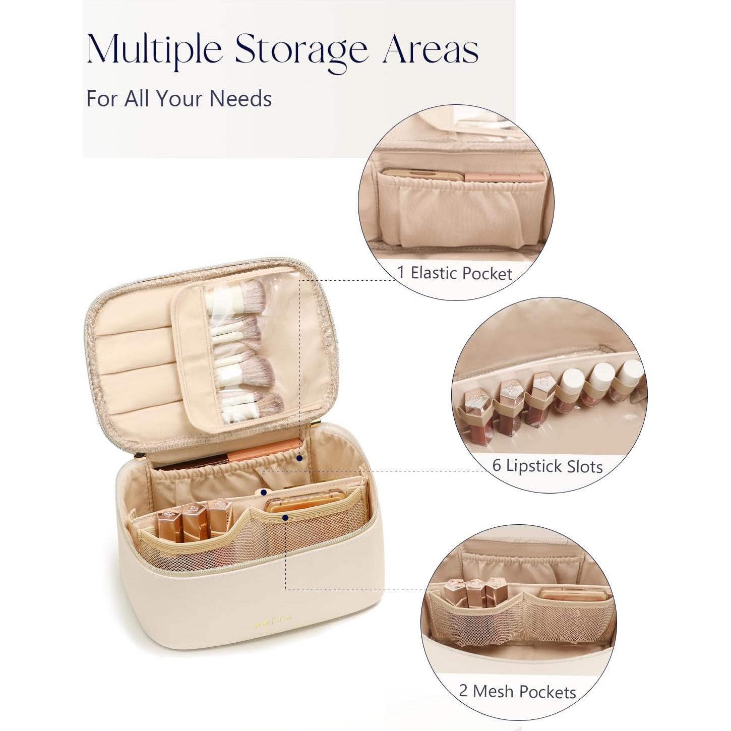 Bolsa de Maquillaje Prite Beige, Organizador Impermeable 24x16cm