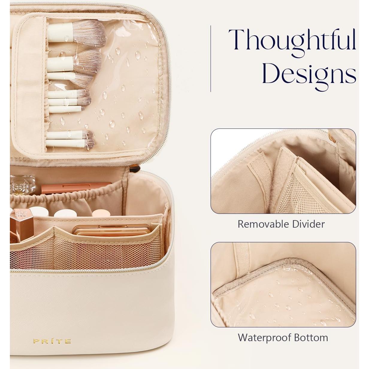 Bolsa de Maquillaje Prite Beige, Organizador Impermeable 24x16cm