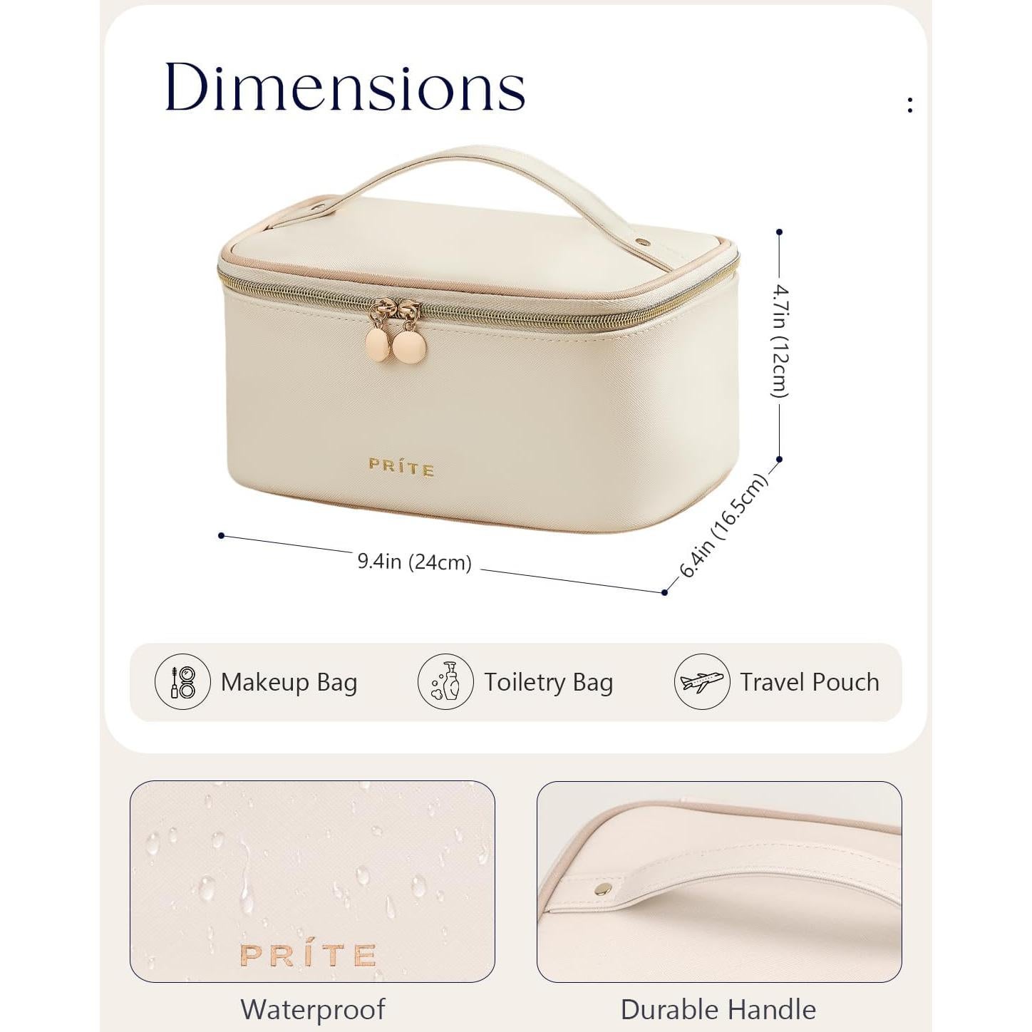 Bolsa de Maquillaje Prite Beige, Organizador Impermeable 24x16cm