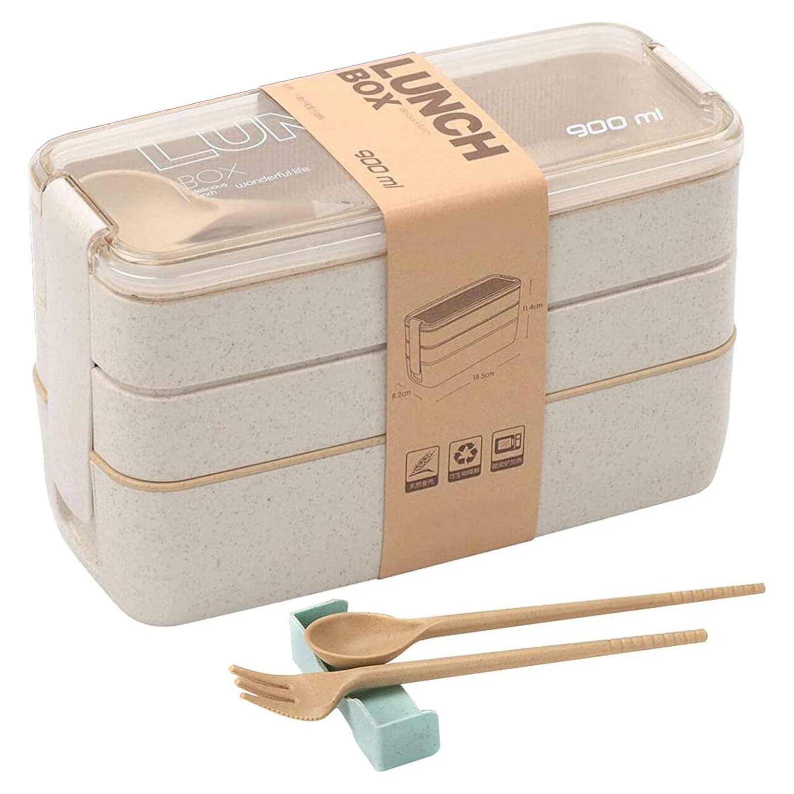 Caja de Almuerzo Bento Rarapop Beige 1100ml 3 Compartimentos