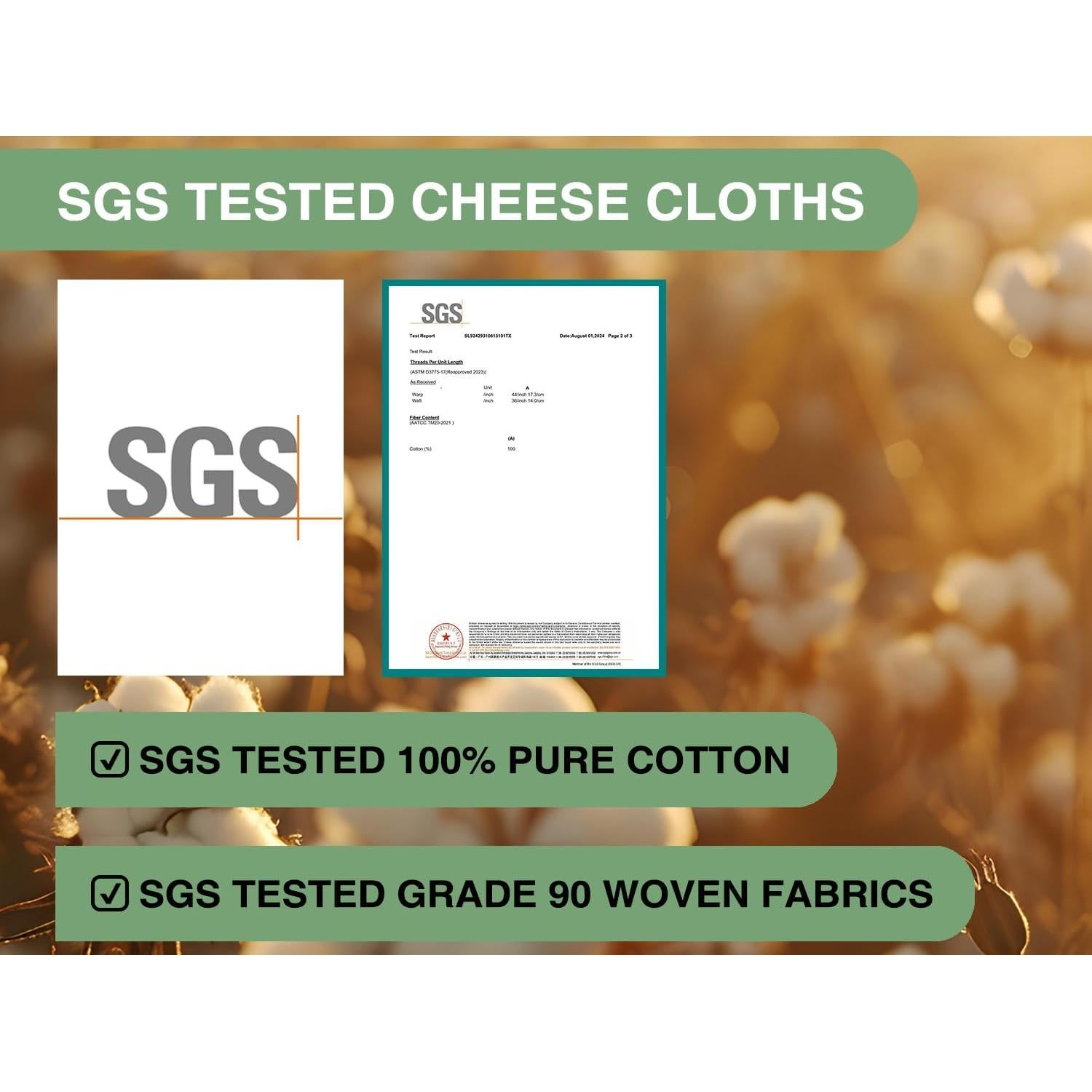 Paño de Queso Olicity 9.14m Algodón Orgánico Grado 90