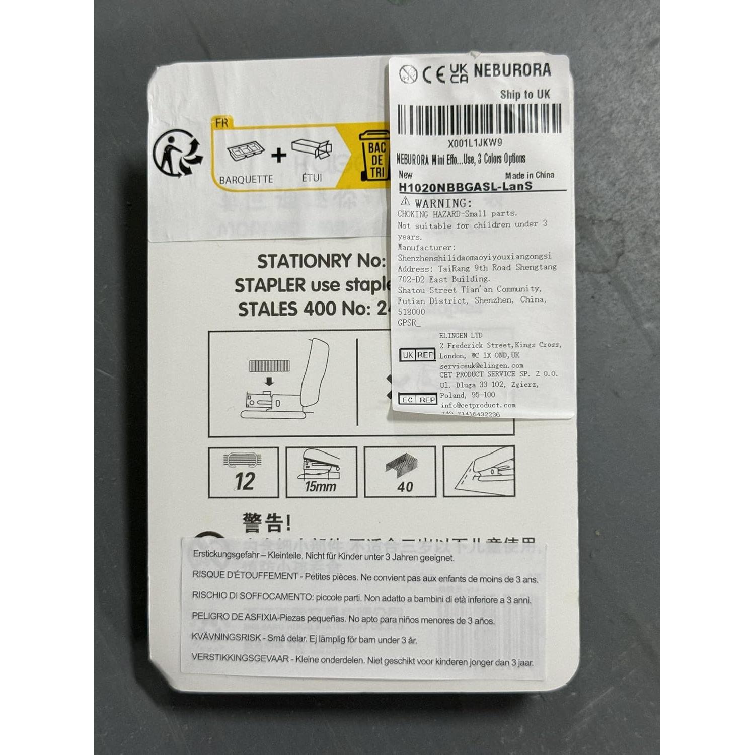 Grapadora Mini Neburora Azul con 400 Grapas Estándar 26/6