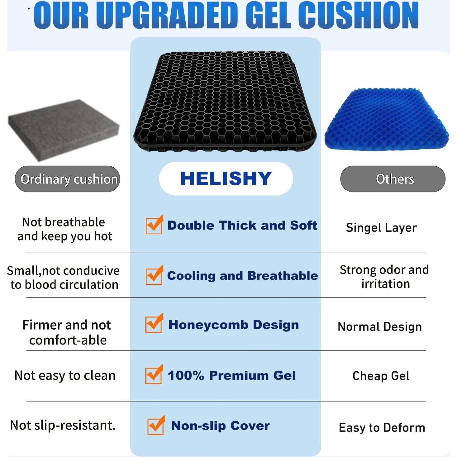 Cojín de Gel Helishy para Silla de Oficina 42x36cm Alivio Dolor