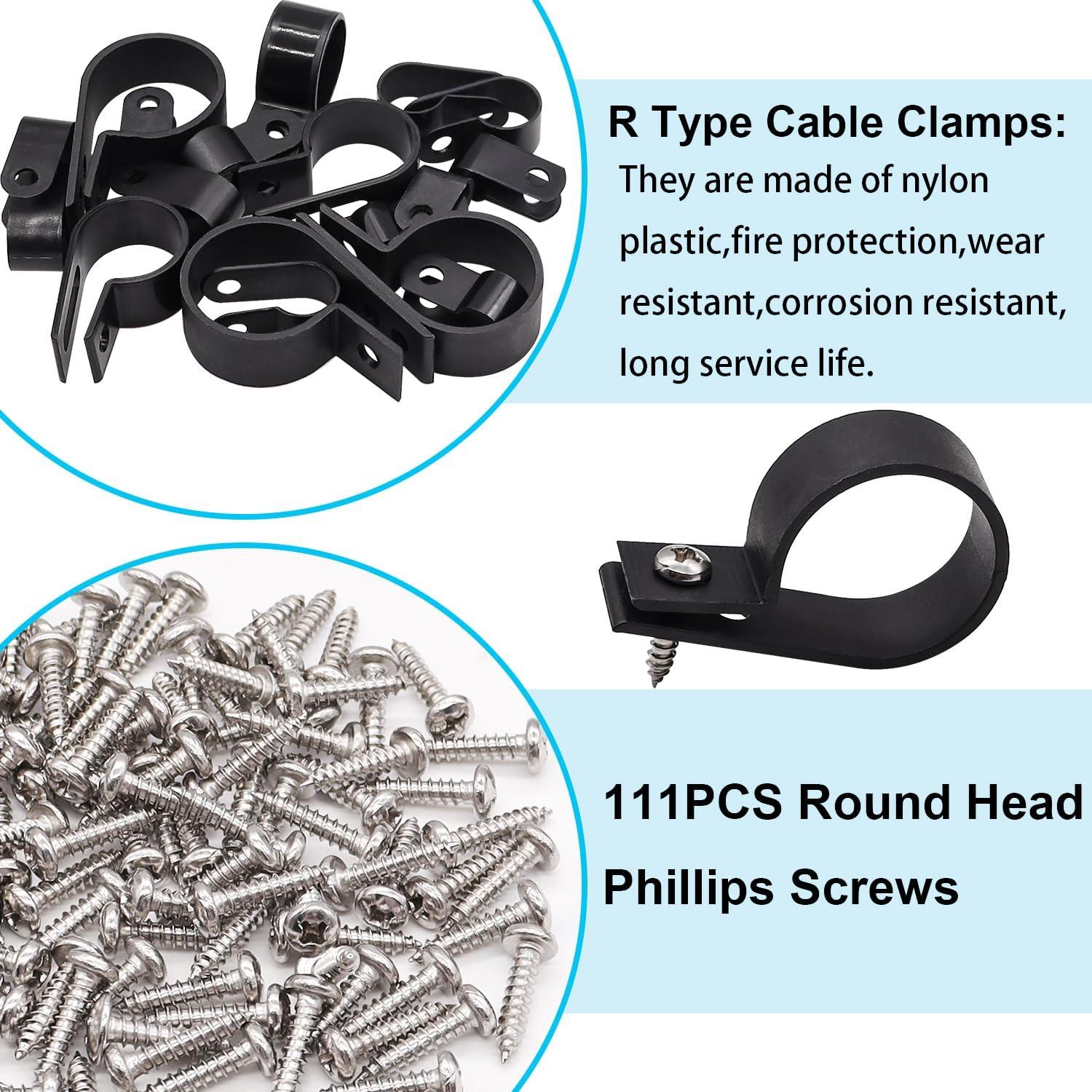 Kit de 222PCS Abrazaderas de Cable Nylon Tipo R TWTADE