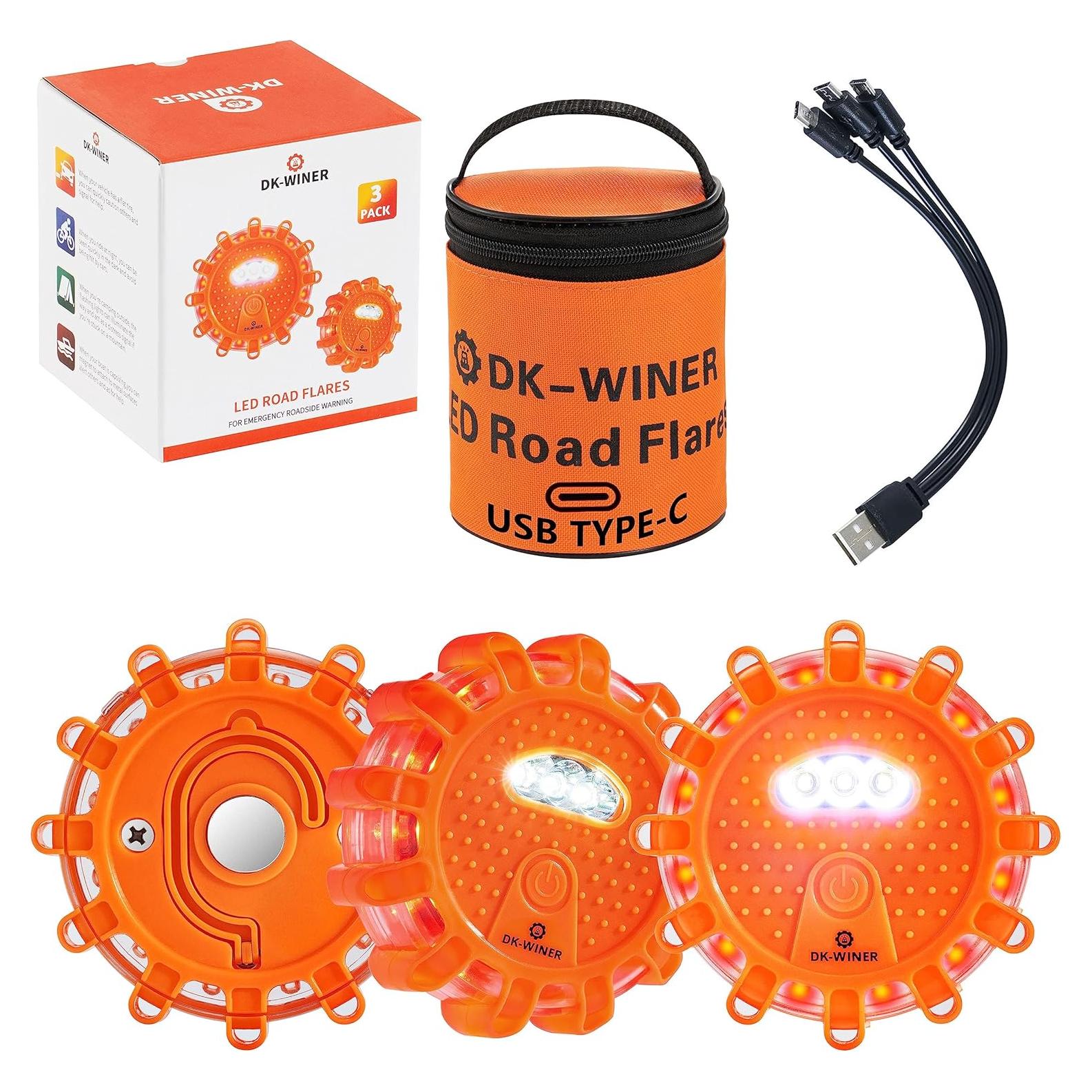 Kit de Flares LED de Emergencia DK-WINER 3pack Recargable