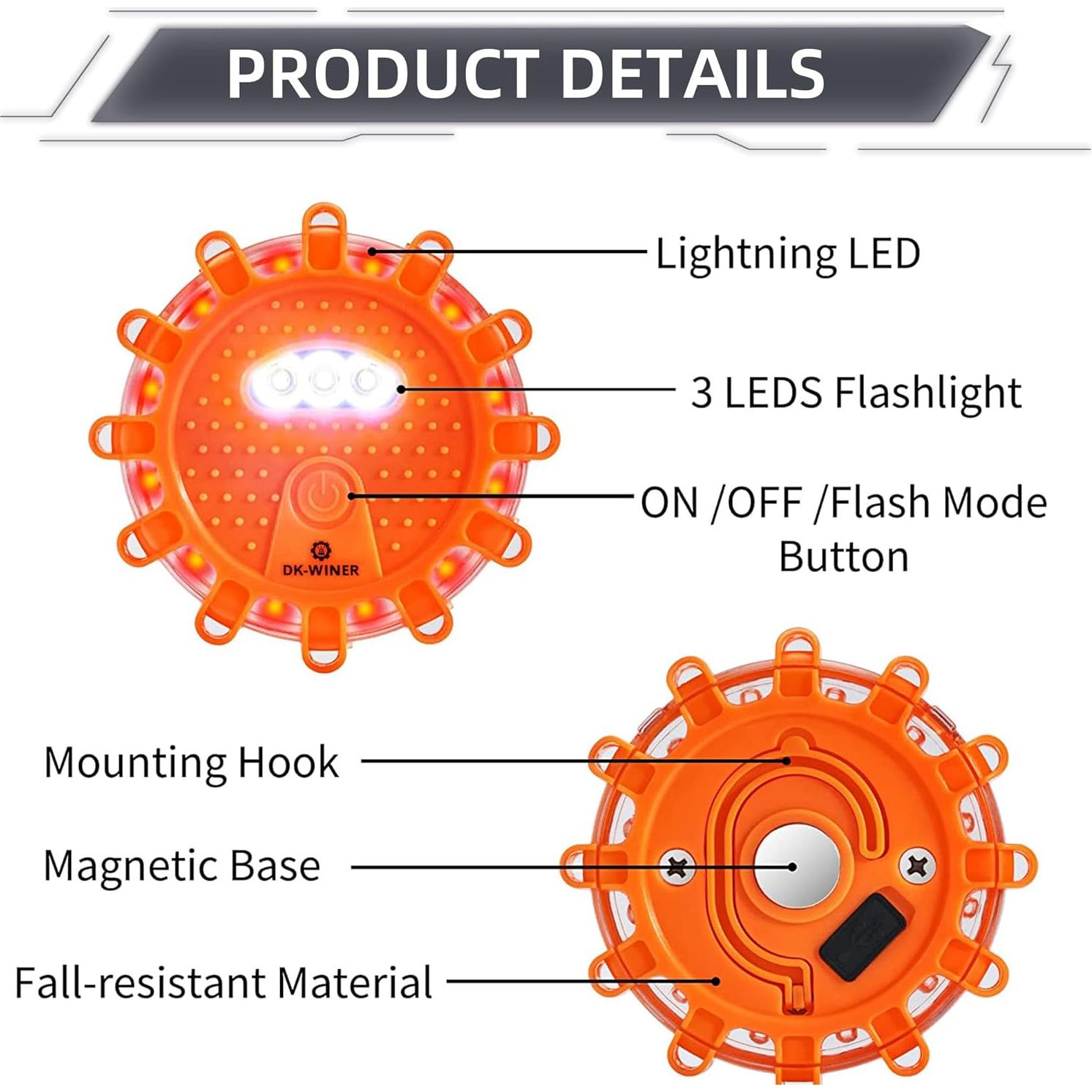 Kit de Flares LED de Emergencia DK-WINER 3pack Recargable